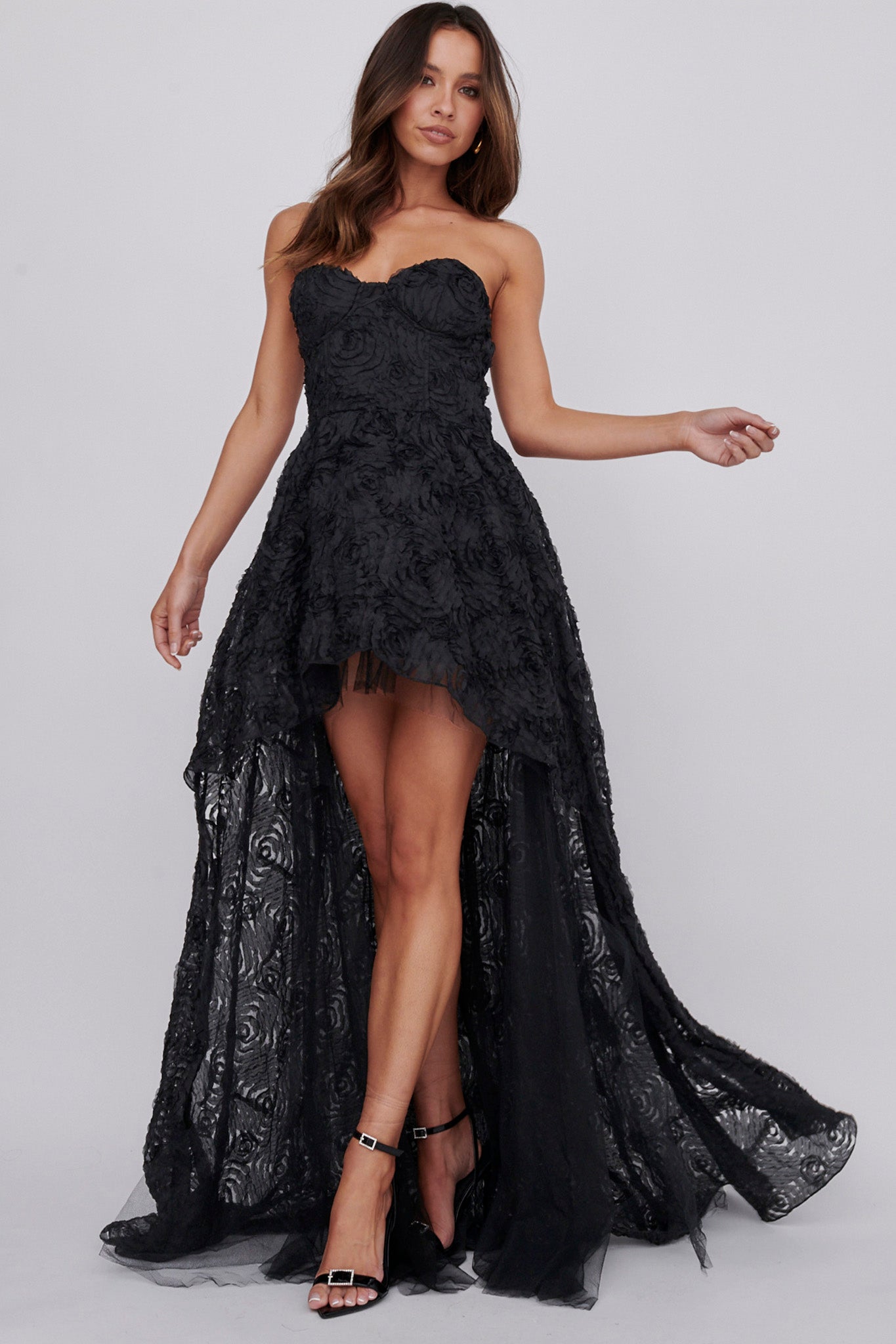 Jeannie High-Low Embellished Mini Dress Black-Maymioy