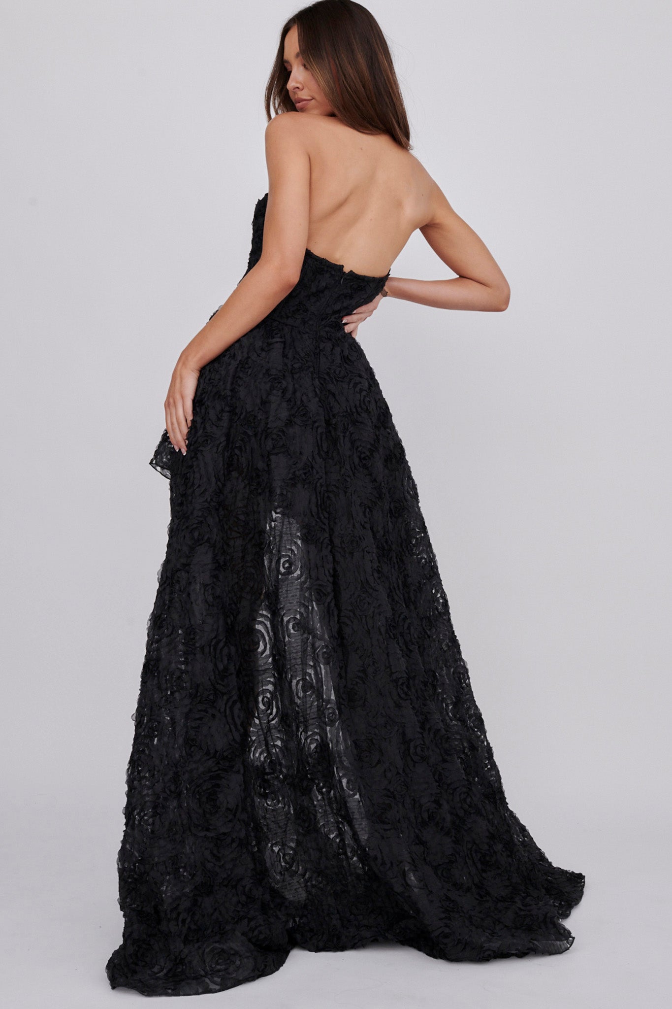 Jeannie High-Low Embellished Mini Dress Black-Maymioy