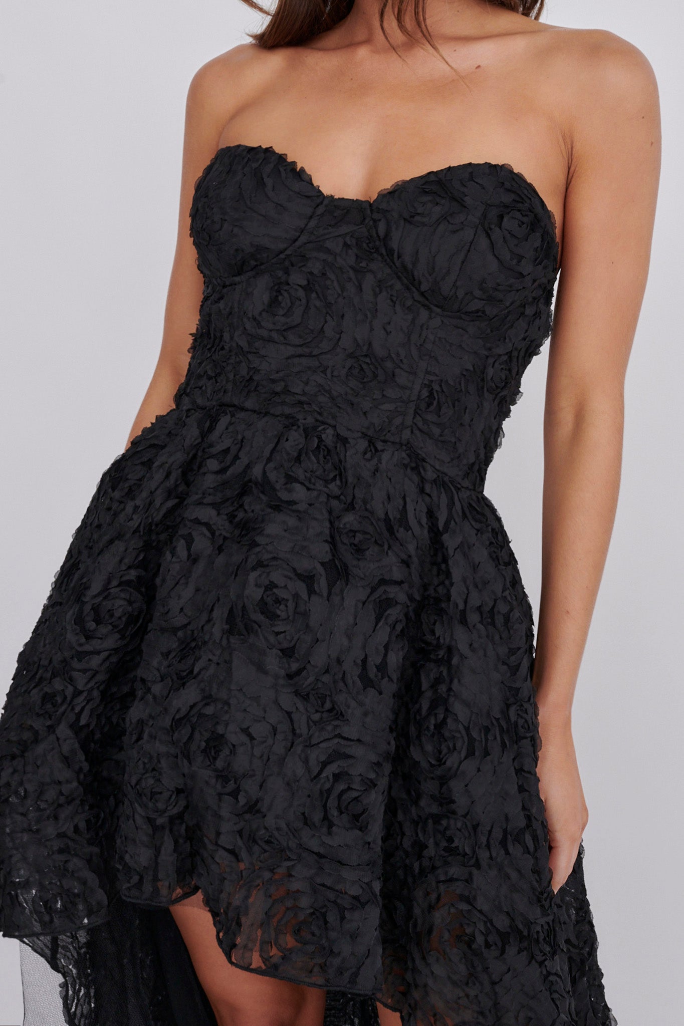 Jeannie High-Low Embellished Mini Dress Black-Maymioy