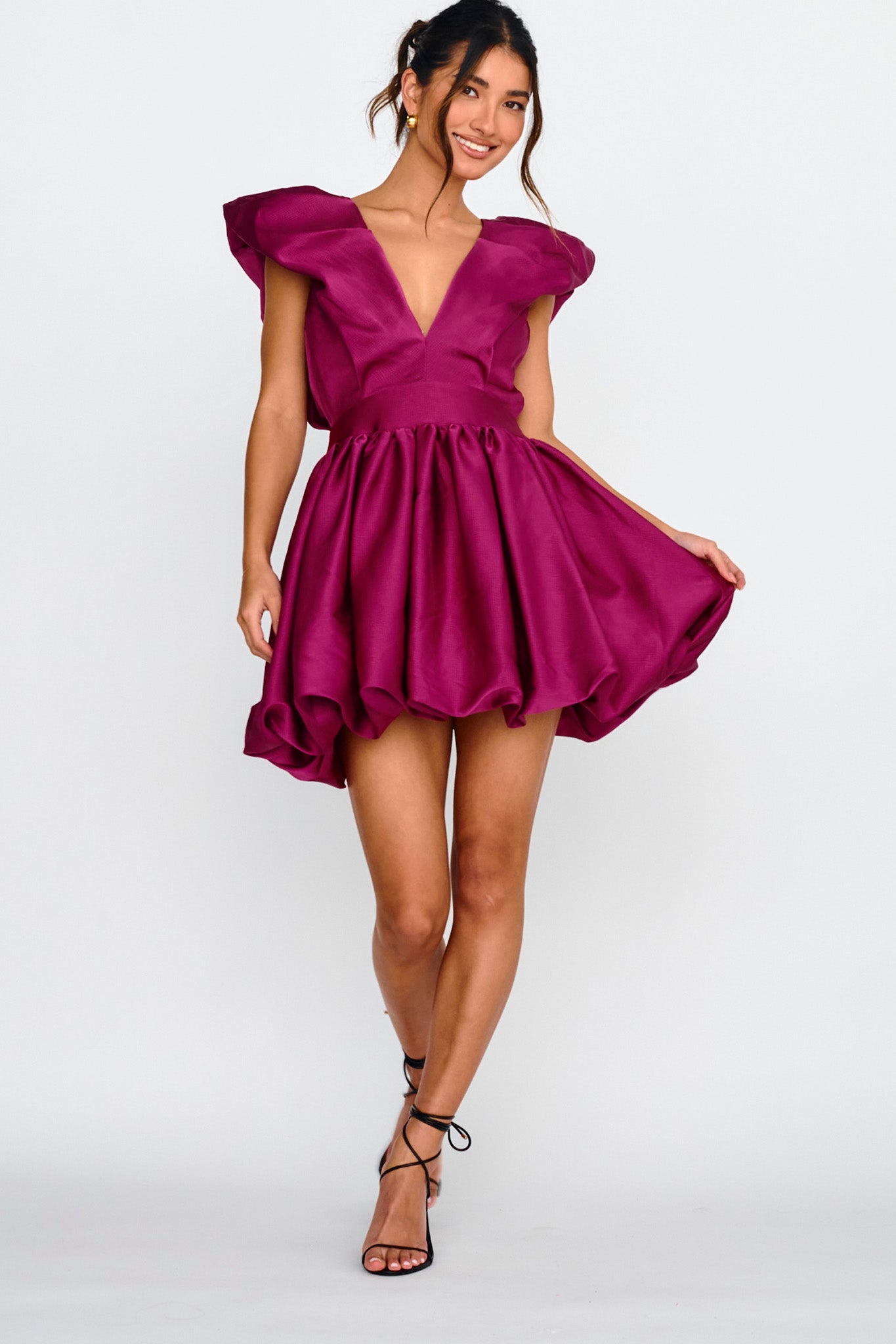 Hidden Heart Bubble Hem Mini Dress Magenta-Maymioy