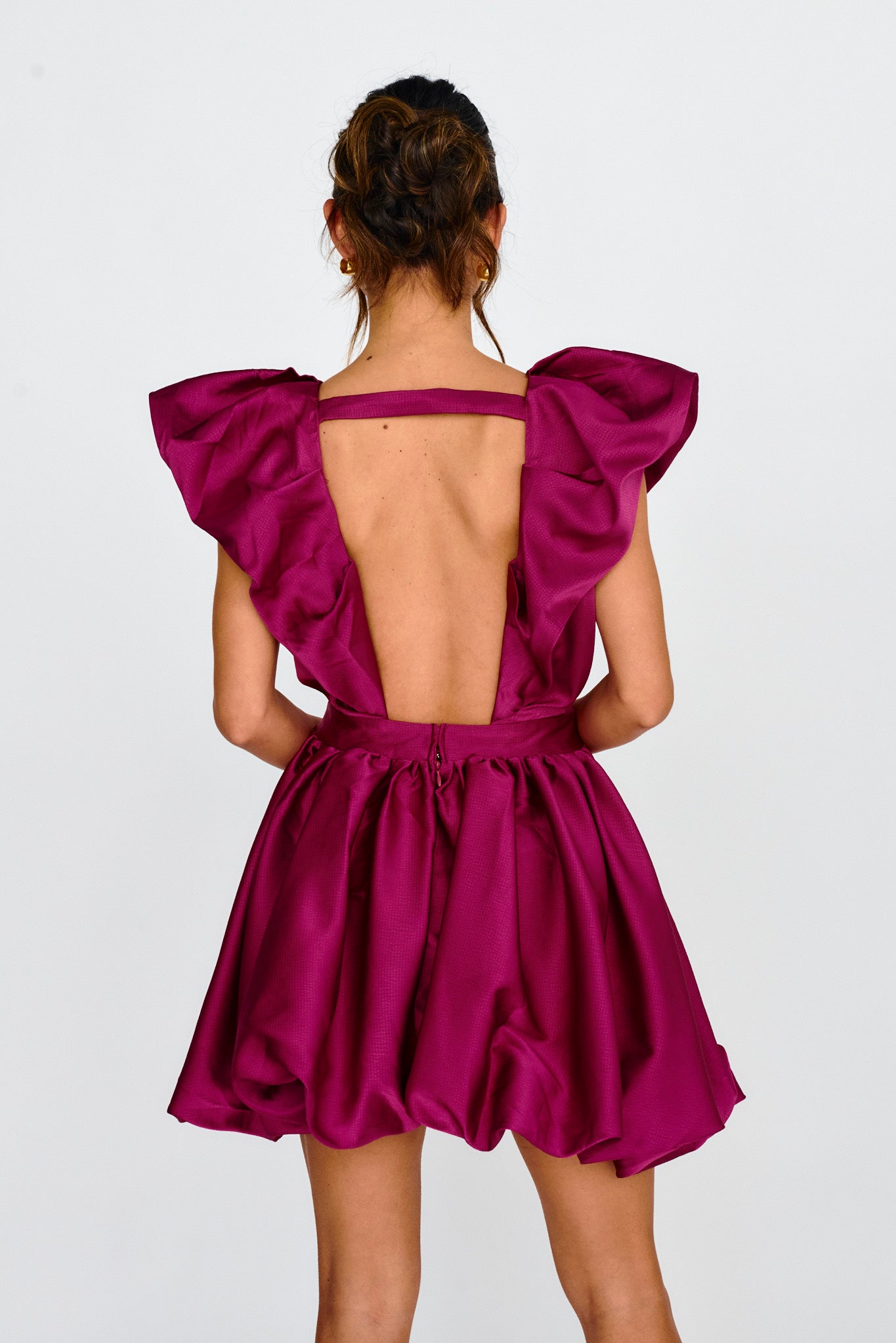 Hidden Heart Bubble Hem Mini Dress Magenta-Maymioy