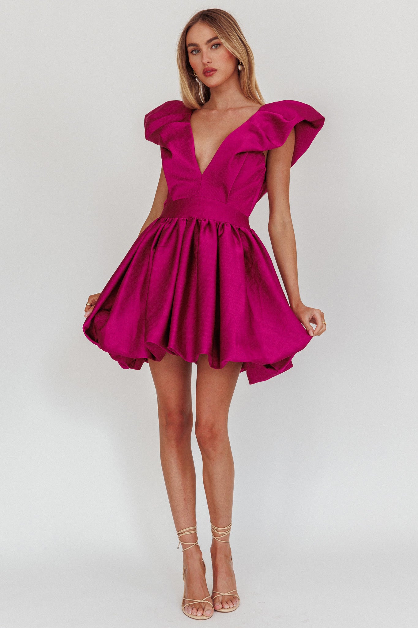 Hidden Heart Bubble Hem Mini Dress Magenta-Maymioy