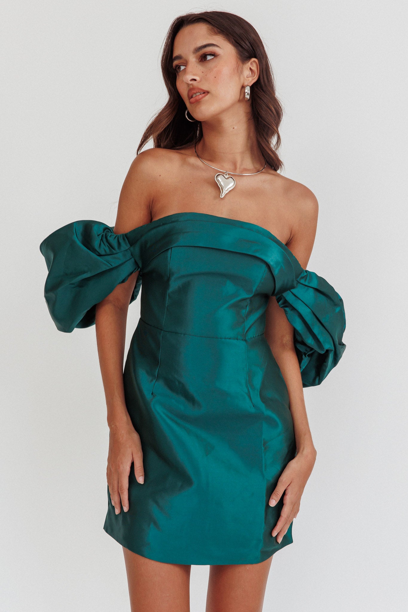 Lovers Rock Puff Sleeve Strapless Mini Dress Hunter Green-Maymioy