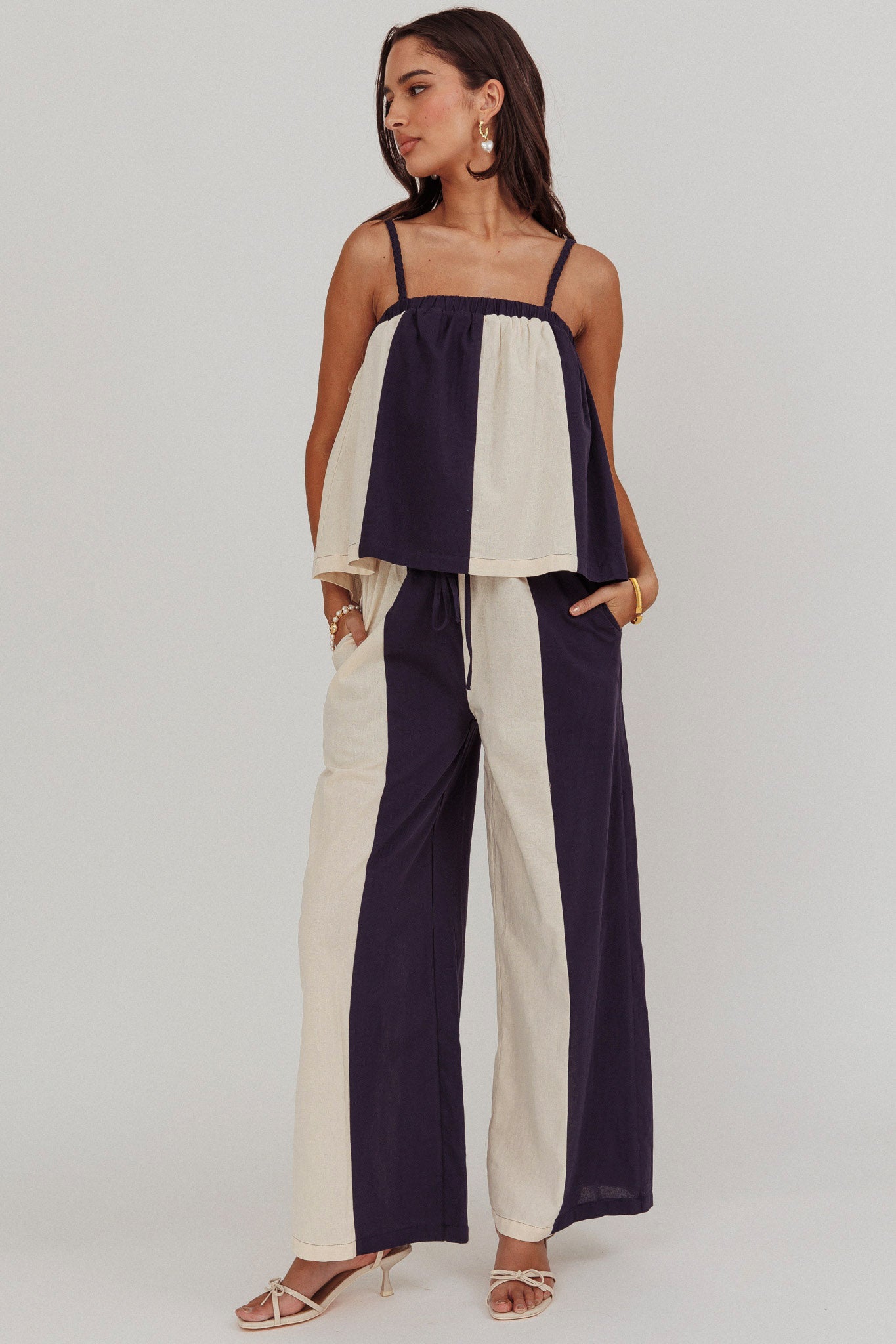 Dream Girl Contrast Wide Leg Pant Midnight-Maymioy