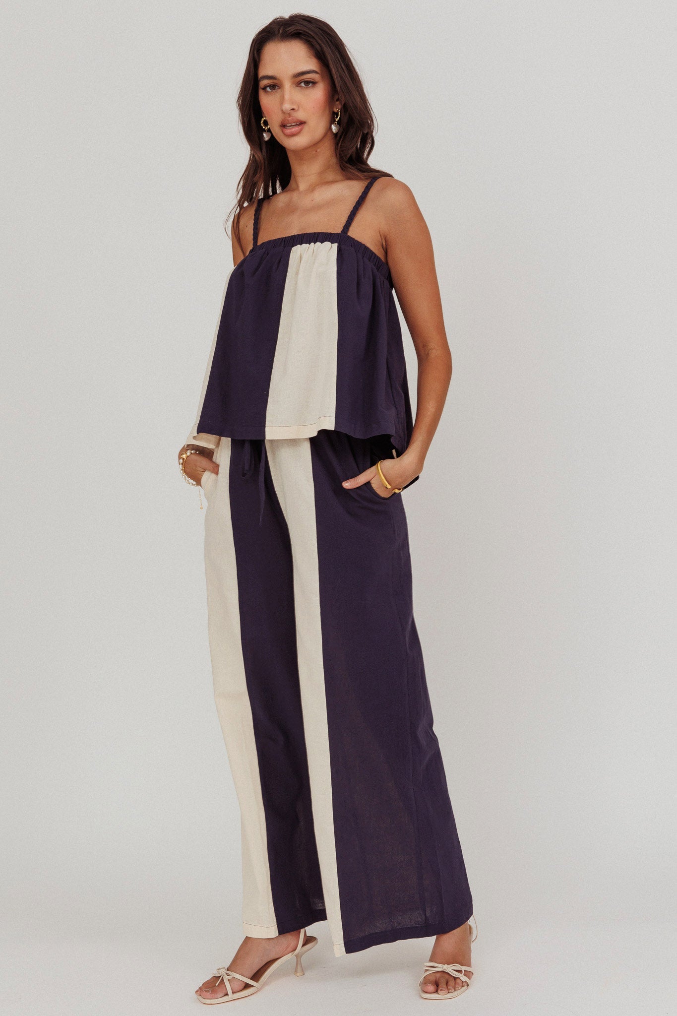 Dream Girl Contrast Wide Leg Pant Midnight-Maymioy
