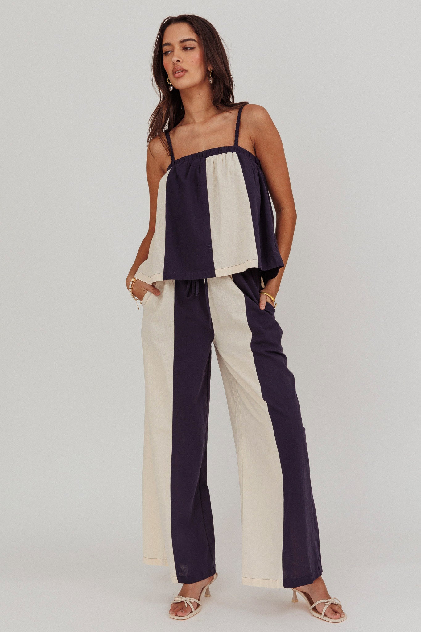 Dream Girl Contrast Wide Leg Pant Midnight-Maymioy