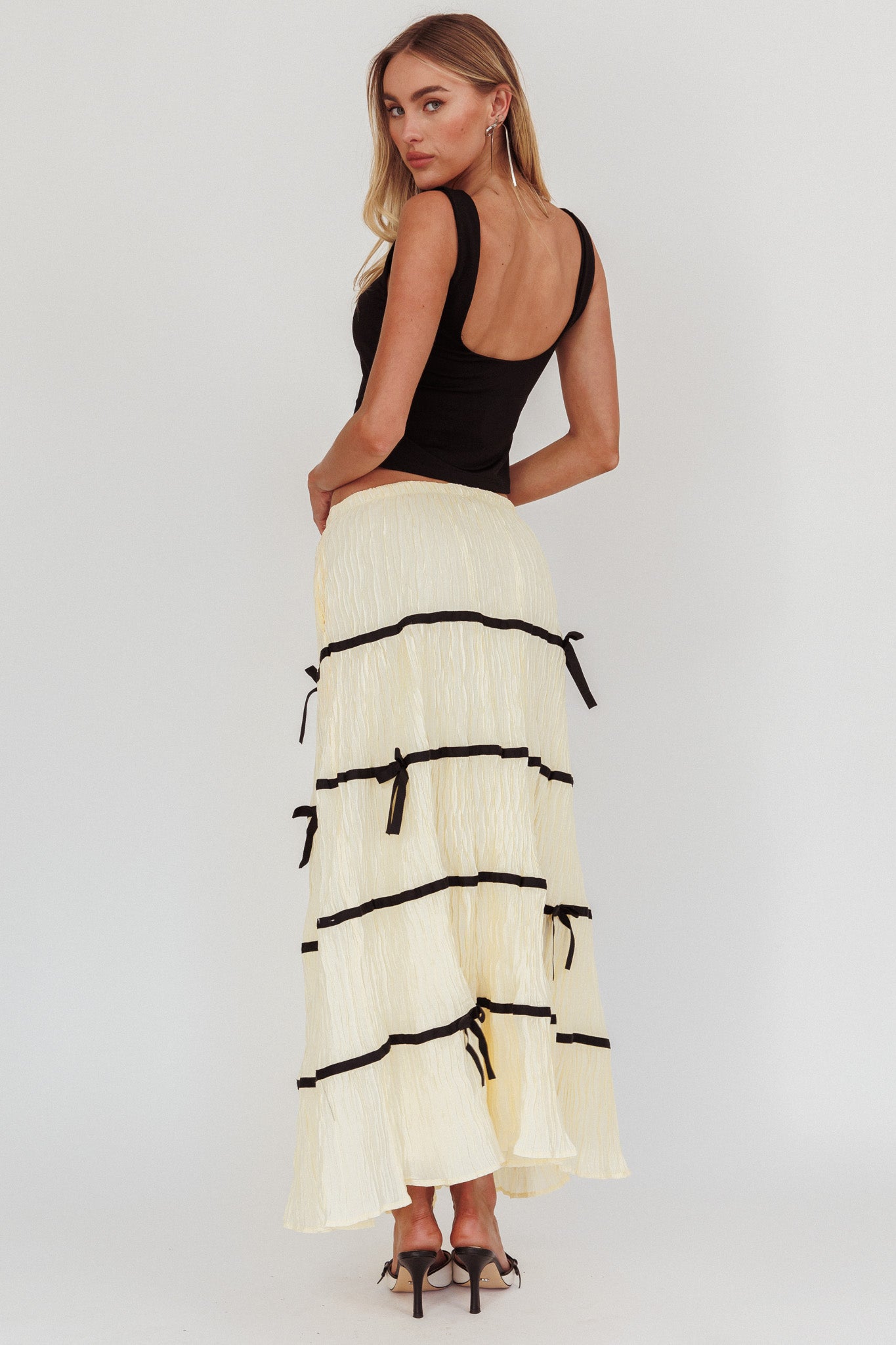 Tunnel Of Love Contrast Bow A-Line Maxi Skirt Natural-Maymioy