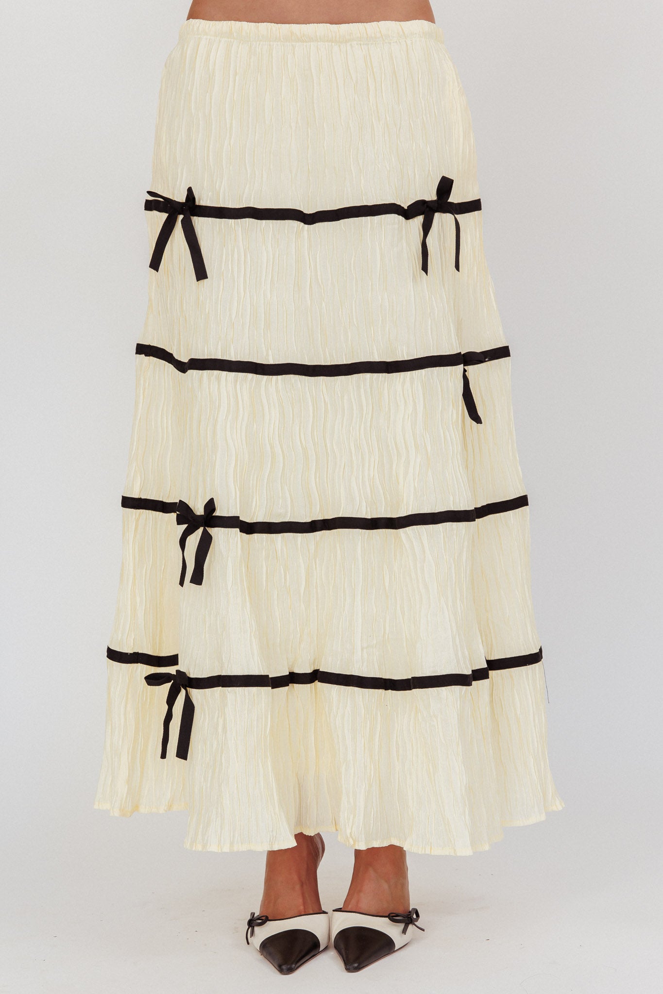 Tunnel Of Love Contrast Bow A-Line Maxi Skirt Natural-Maymioy