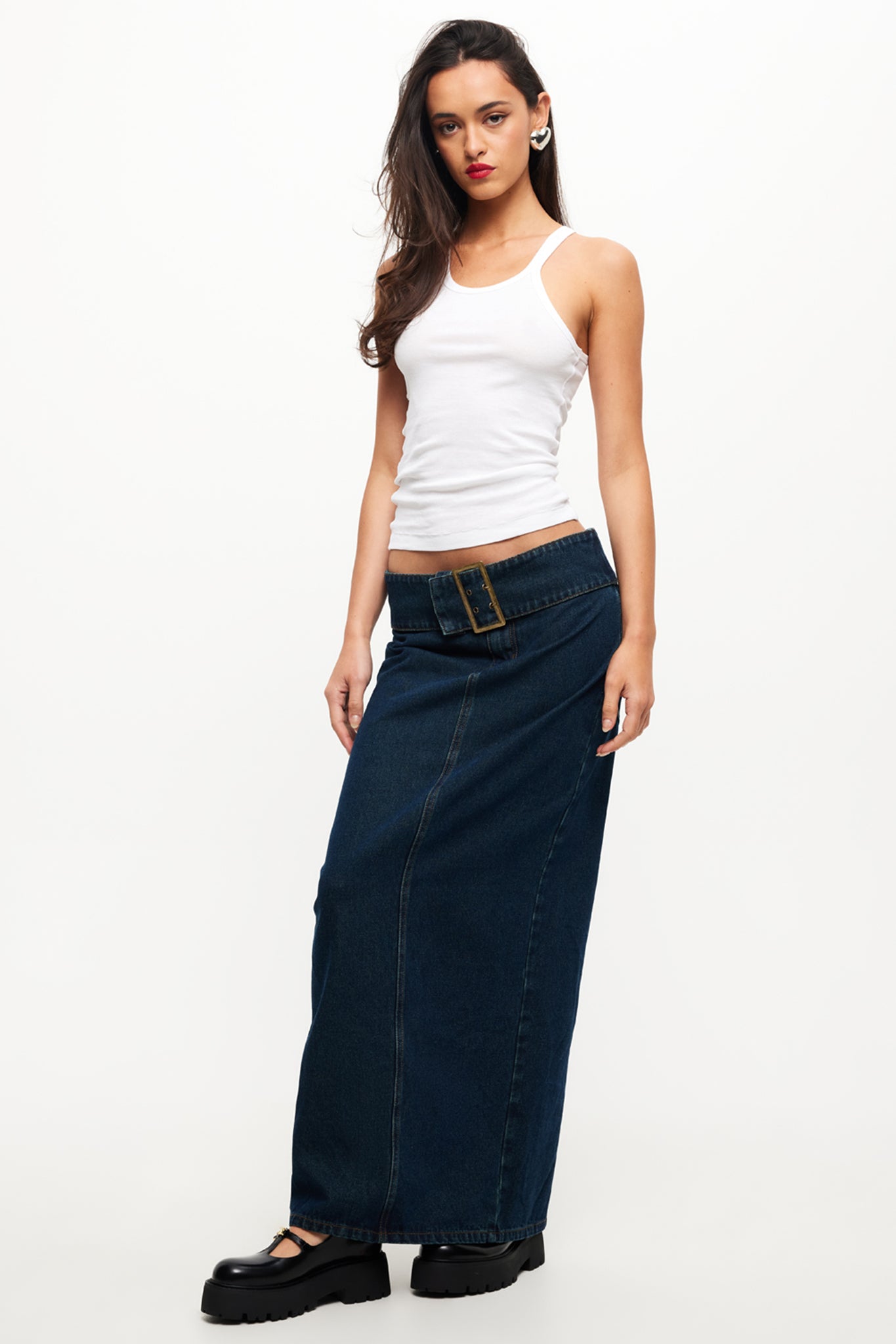 LIONESS Uma Denim Midi Skirt Denim Blue-Maymioy