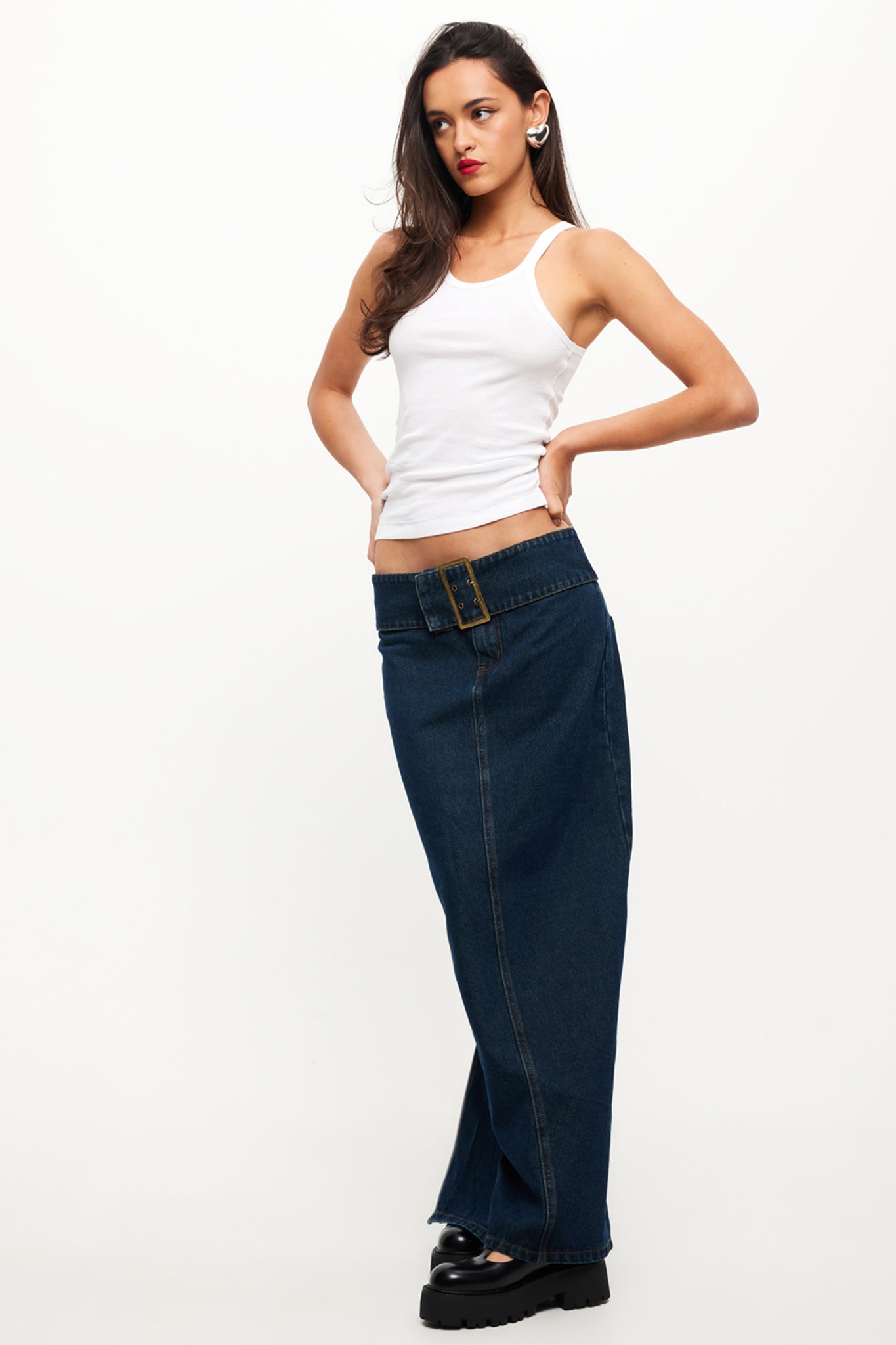 LIONESS Uma Denim Midi Skirt Denim Blue-Maymioy