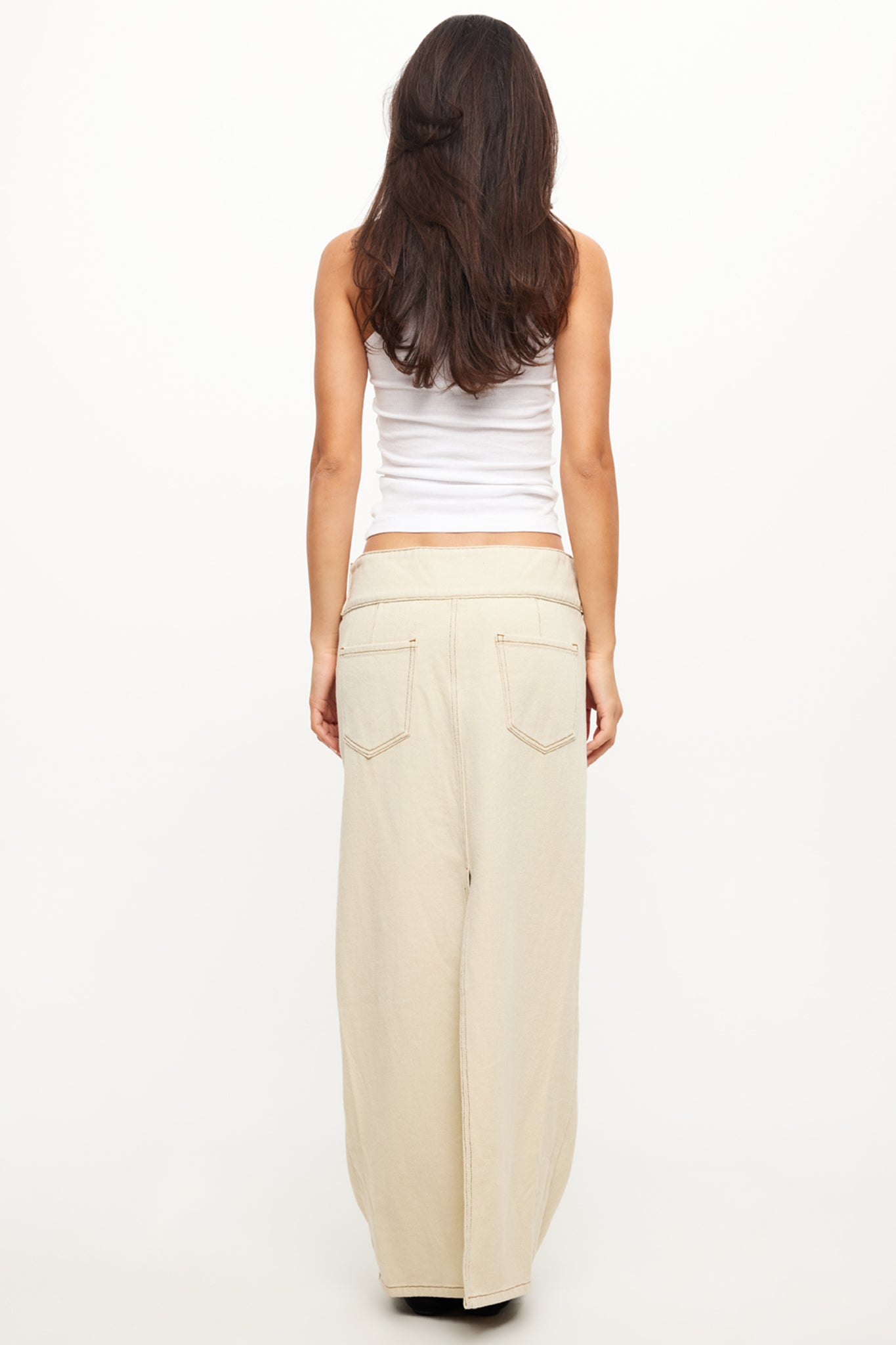 LIONESS Uma Denim Midi Skirt Ecru-Maymioy