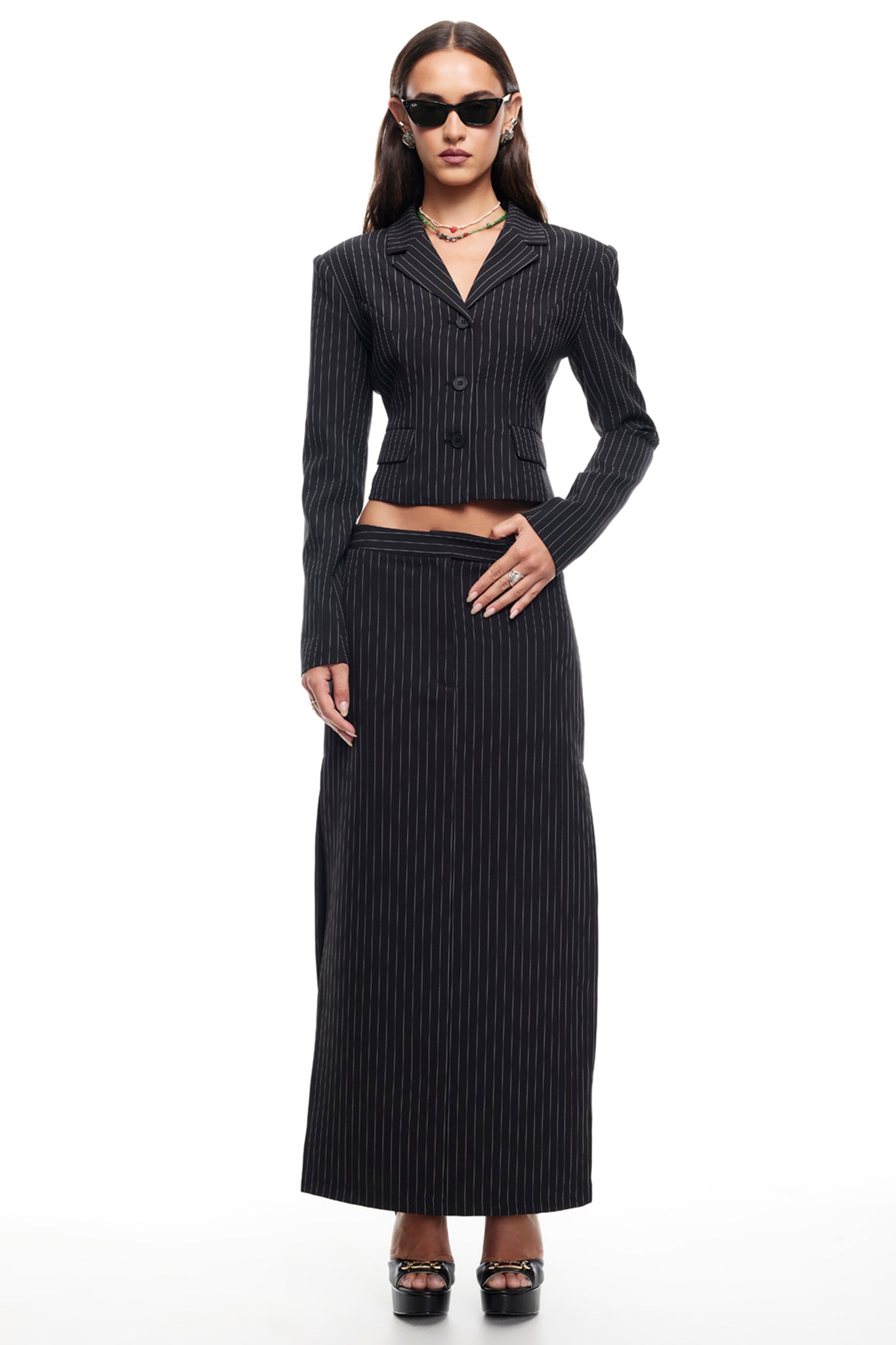 LIONESS Lune Blazer Onyx Pinstripe-Maymioy