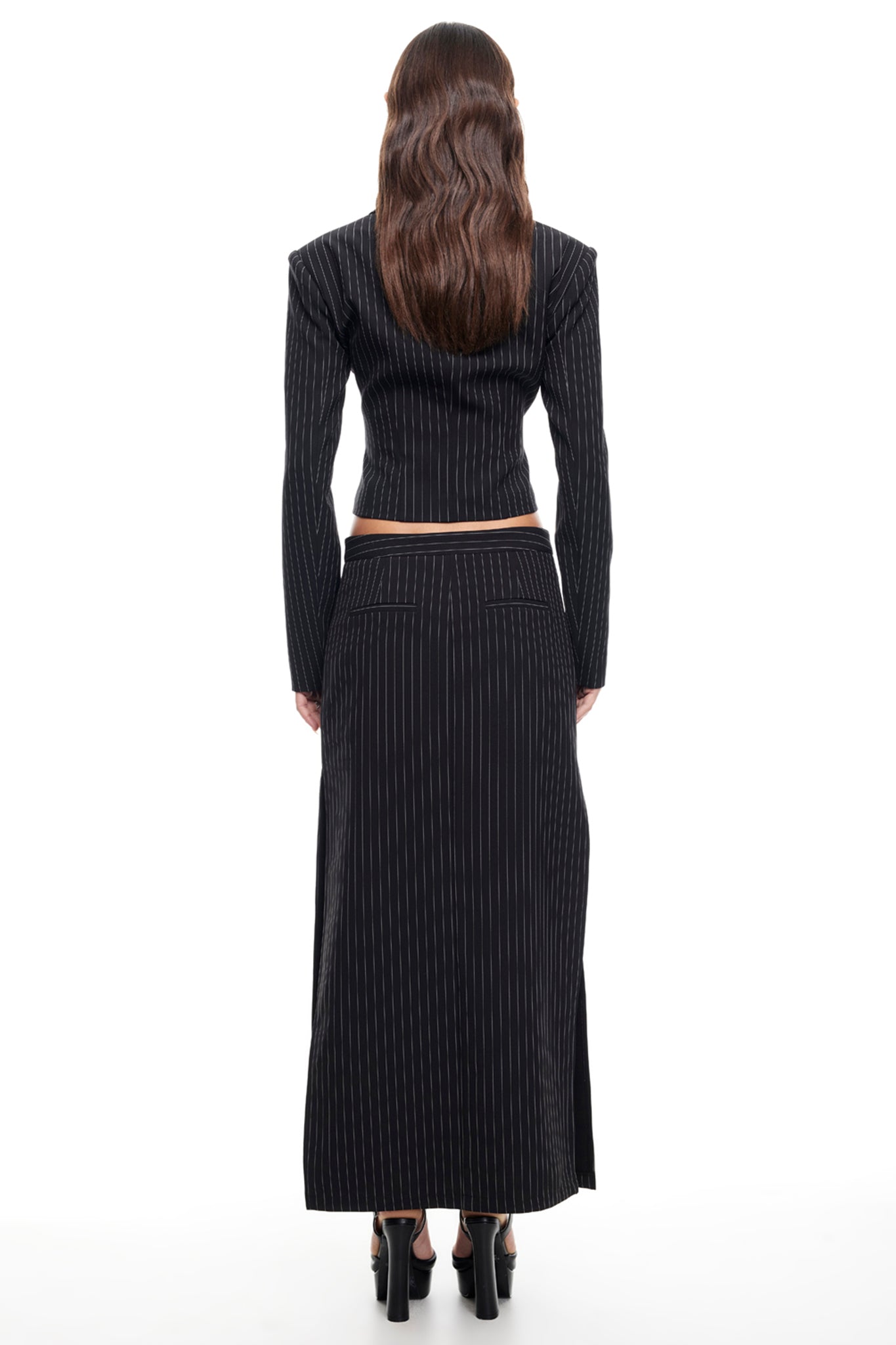 LIONESS Lune Maxi Skirt Onyx Pinstripe-Maymioy
