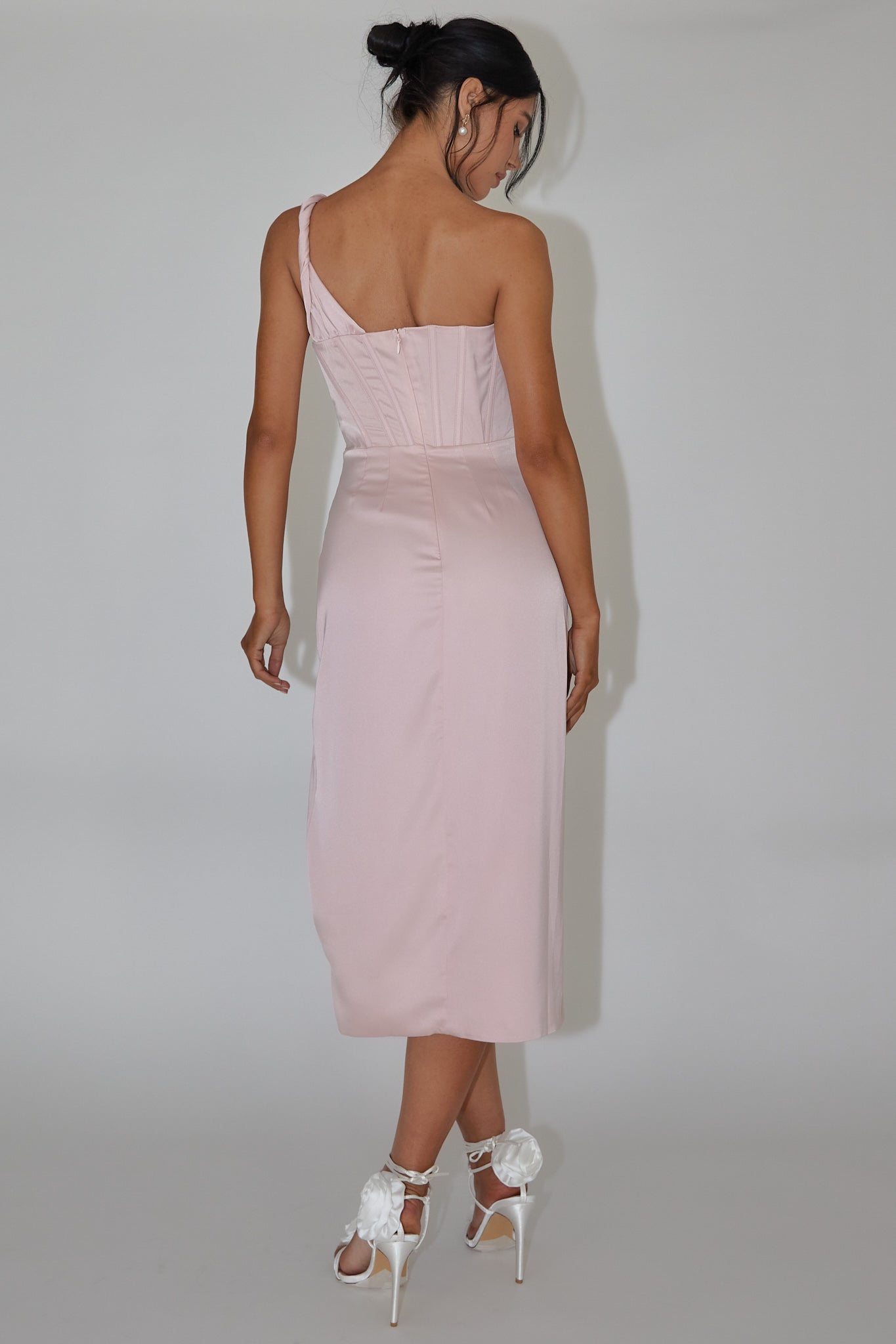 Ryhana One-Shoulder Split Midi Dress Dusty Rose-Maymioy