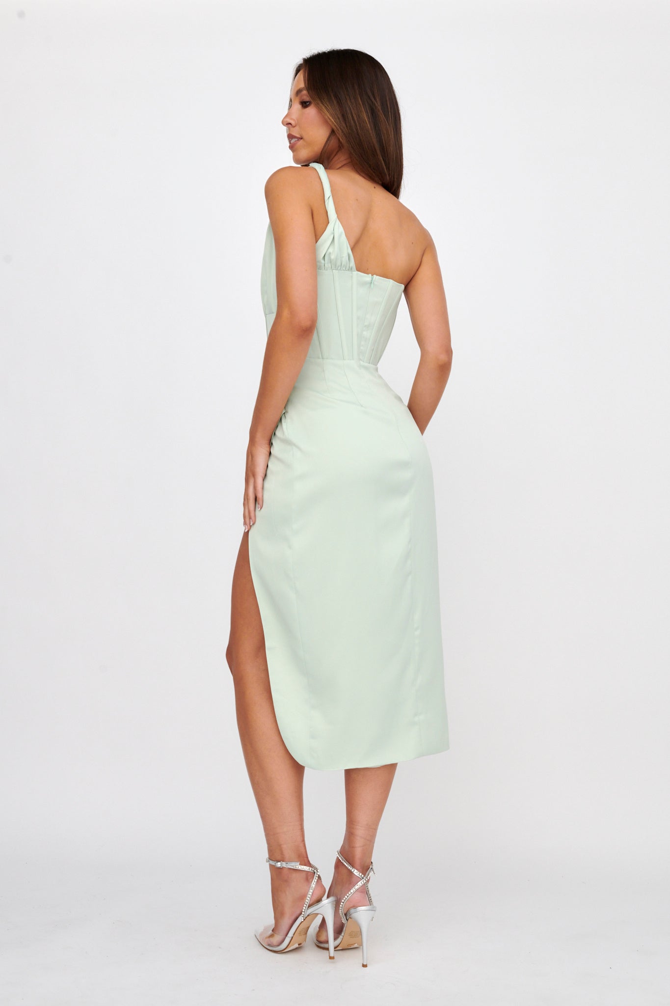 Ryhana One-Shoulder Split Midi Dress Mint-Maymioy