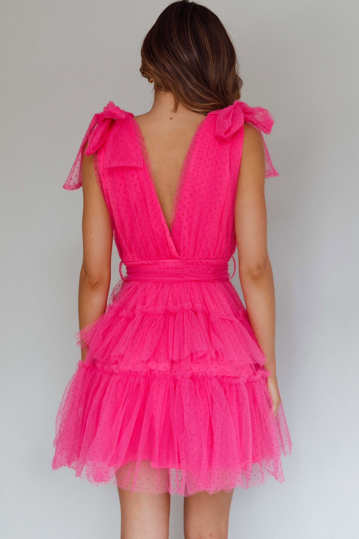 Lyra Spotted Tulle Mini Dress Hot Pink-Maymioy