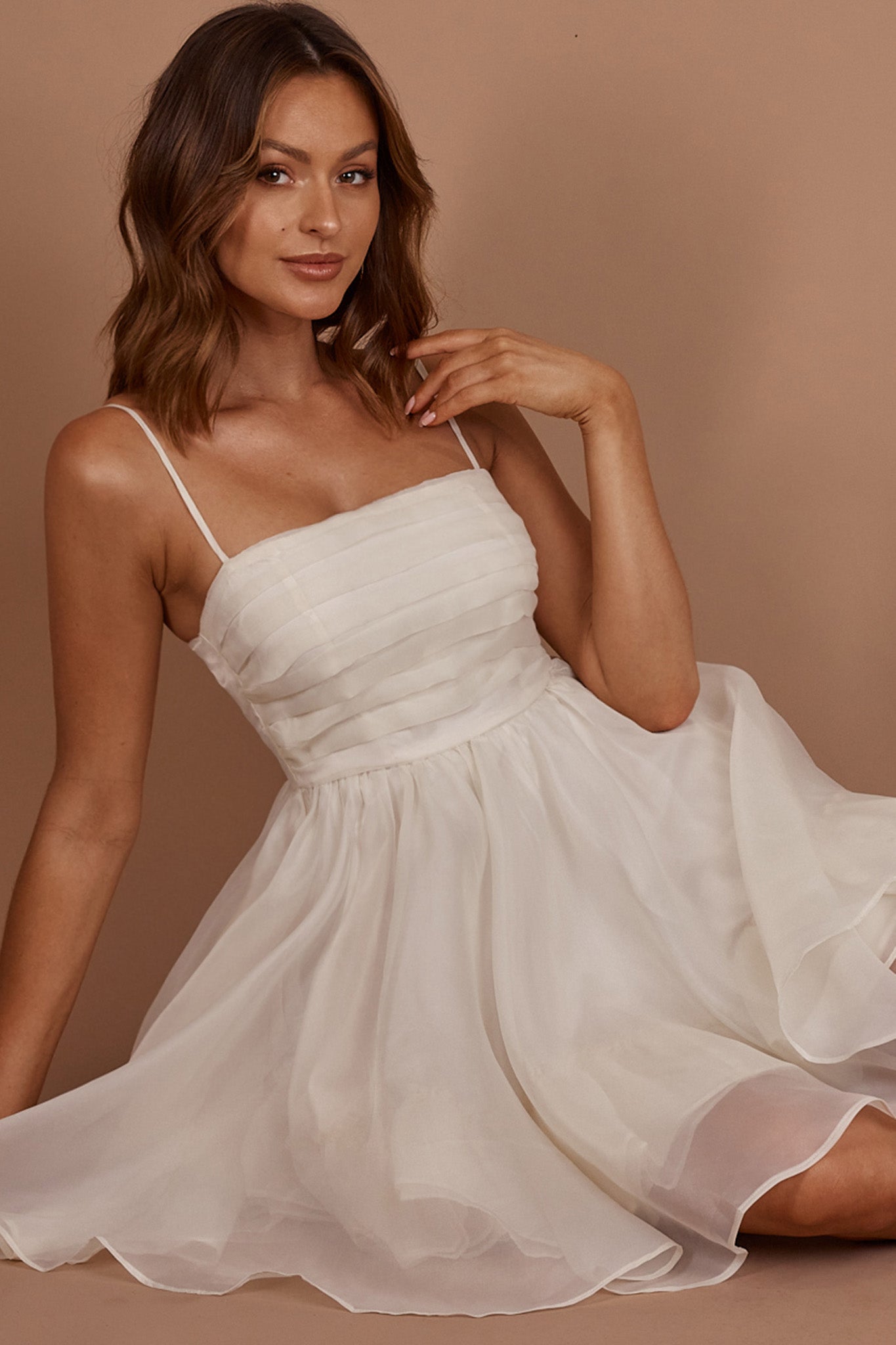 Elyse Pleated Bodice Party Dress Cream-Maymioy