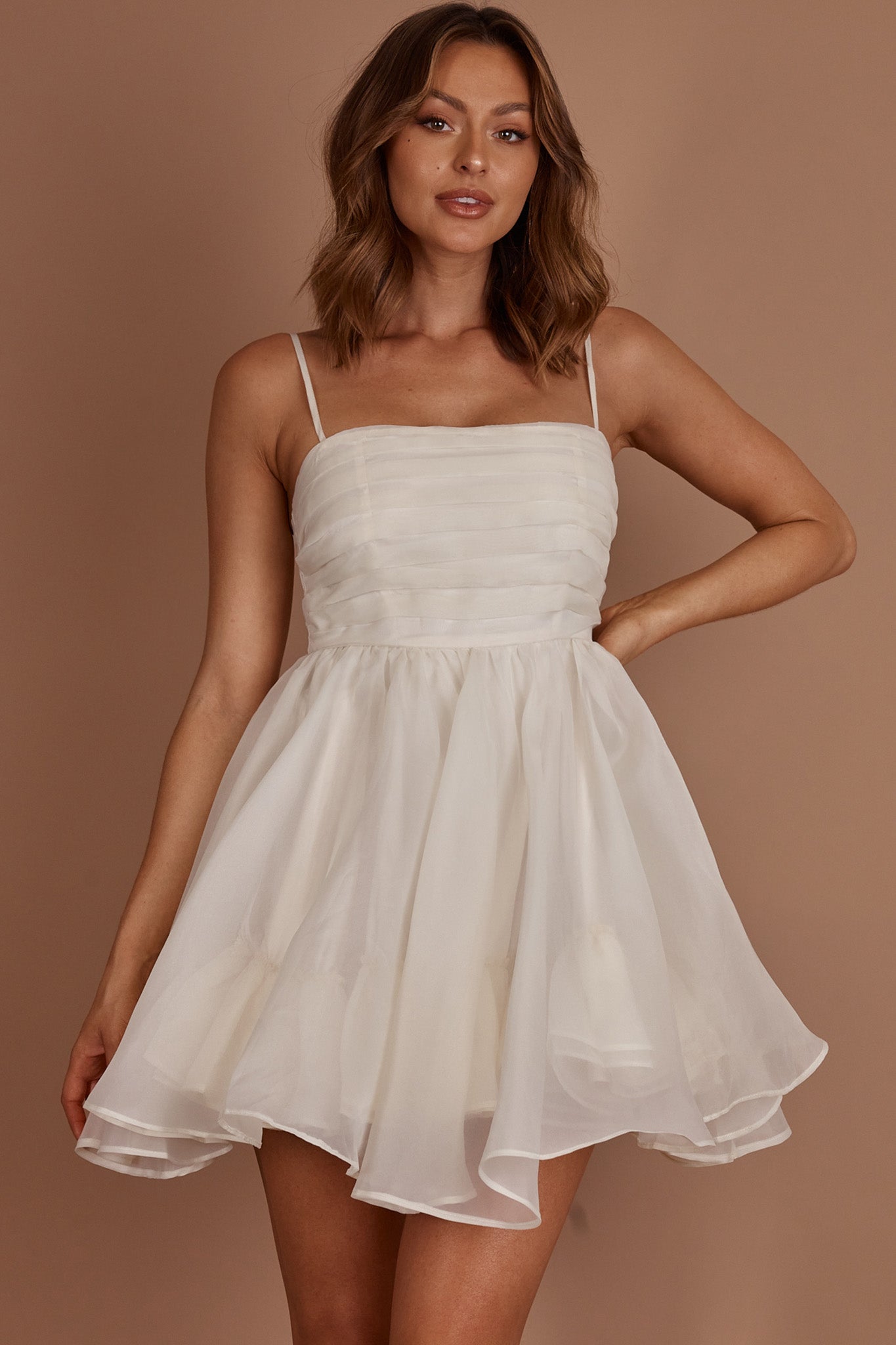 Elyse Pleated Bodice Party Dress Cream-Maymioy