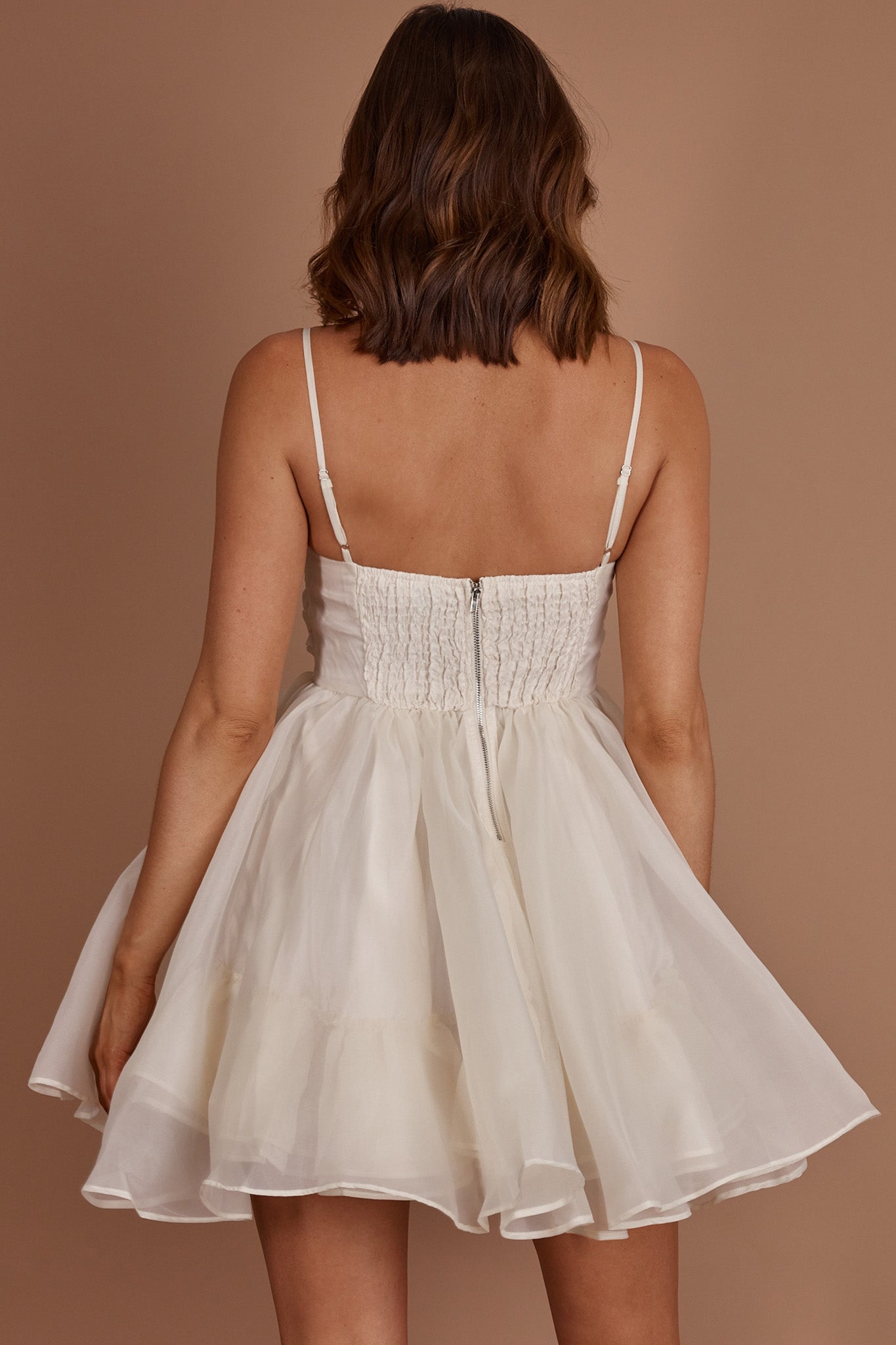 Elyse Pleated Bodice Party Dress Cream-Maymioy