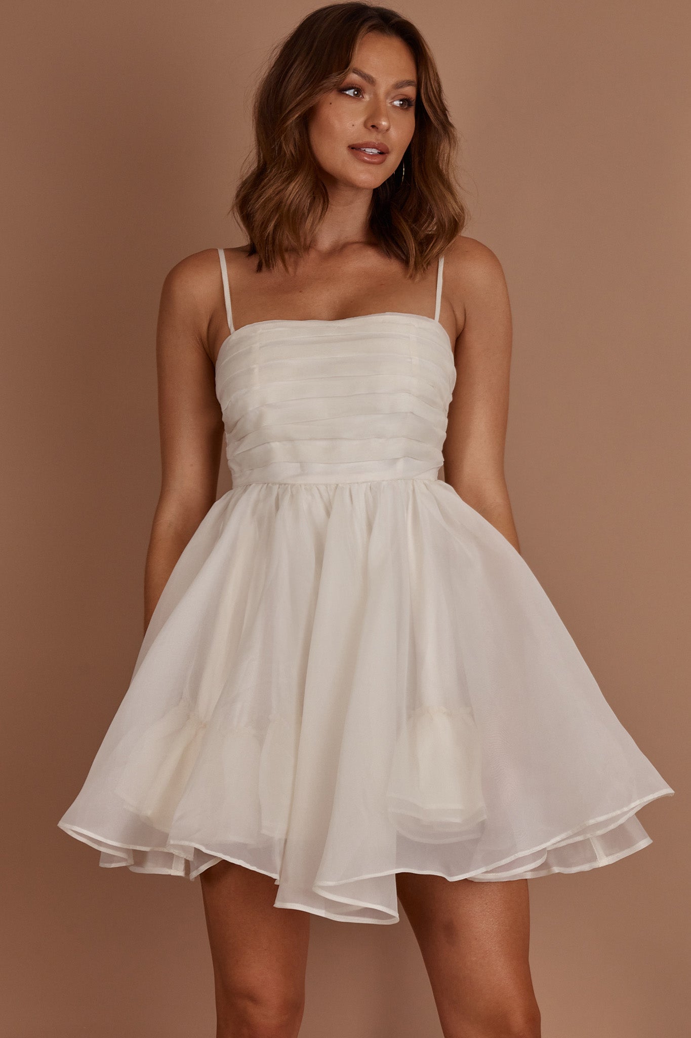 Elyse Pleated Bodice Party Dress Cream-Maymioy