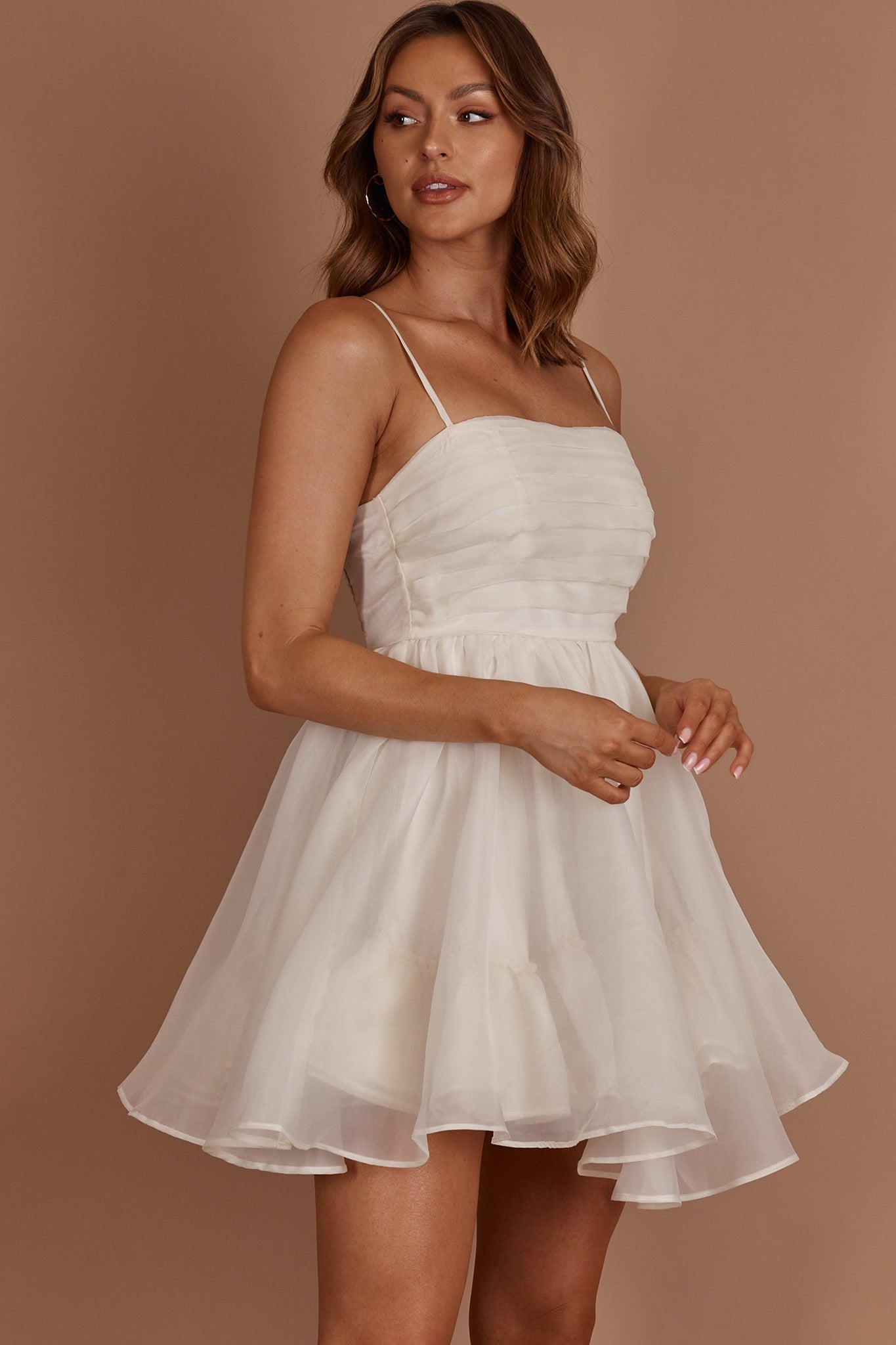 Elyse Pleated Bodice Party Dress Cream-Maymioy