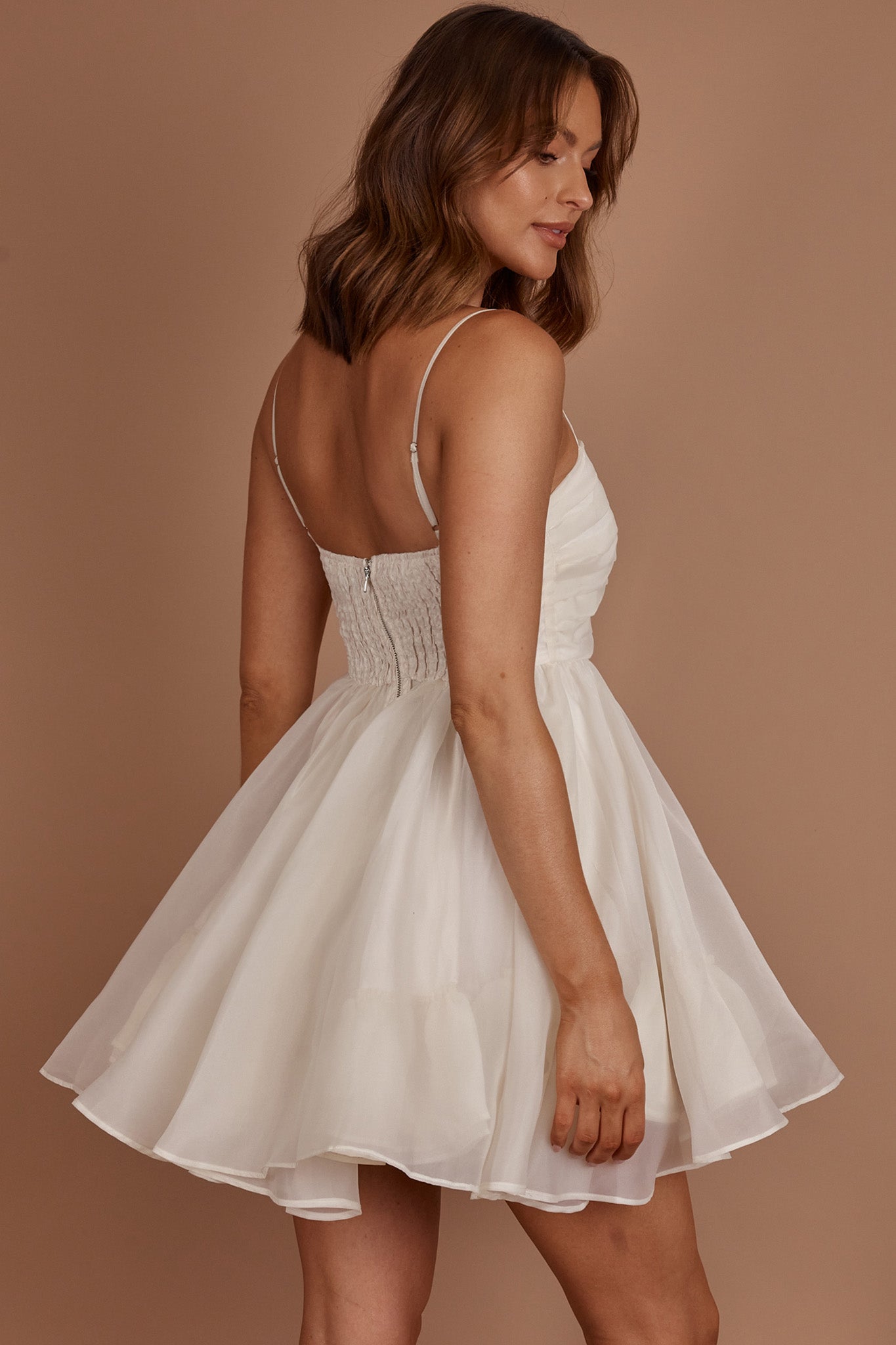 Elyse Pleated Bodice Party Dress Cream-Maymioy