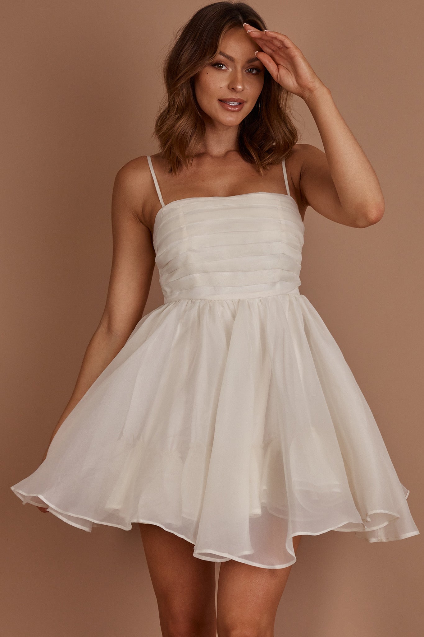 Elyse Pleated Bodice Party Dress Cream-Maymioy