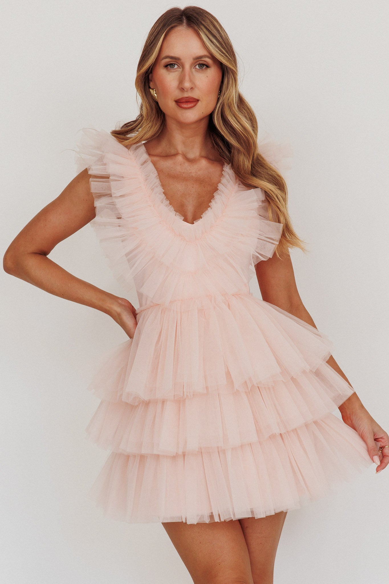 Froufrou Layered Tulle Mini Dress Blush-Maymioy