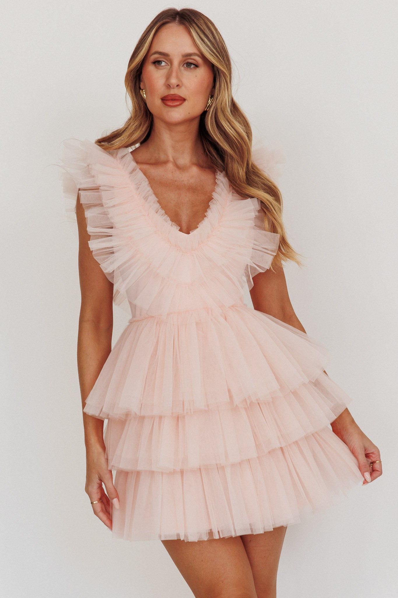 Froufrou Layered Tulle Mini Dress Blush-Maymioy