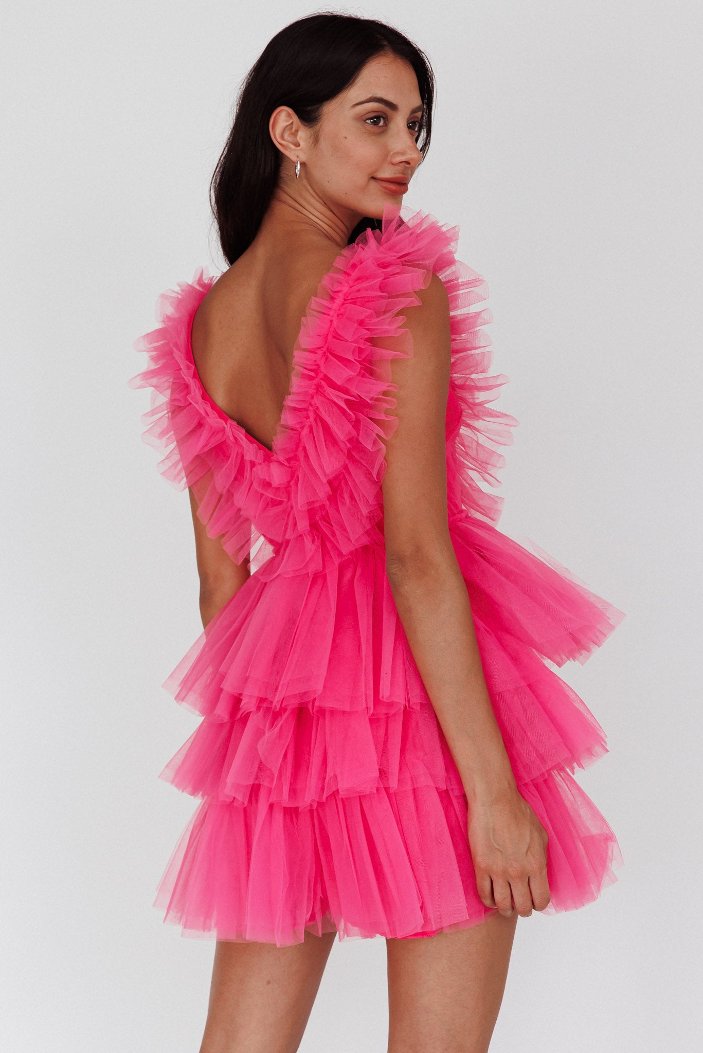 Froufrou Layered Tulle Mini Dress Hot Pink-Maymioy
