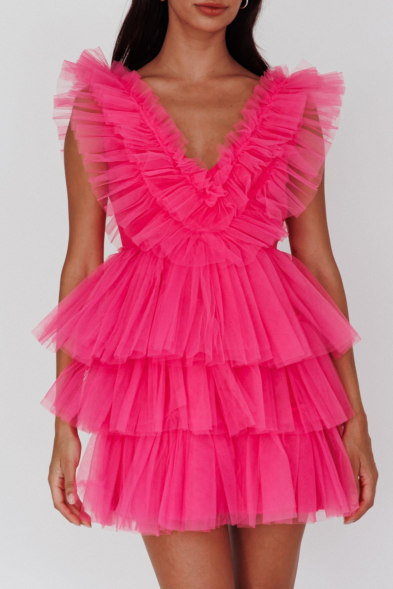 Froufrou Layered Tulle Mini Dress Hot Pink-Maymioy