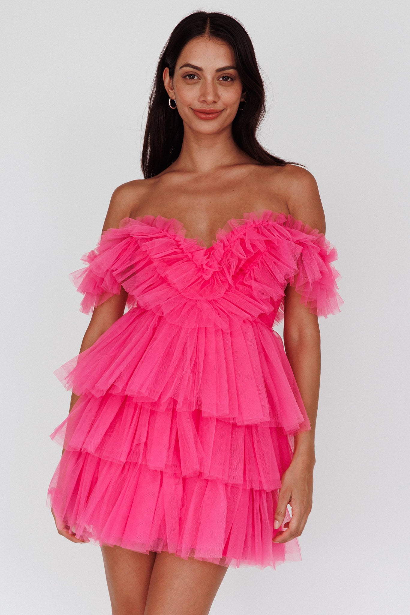 Froufrou Layered Tulle Mini Dress Hot Pink-Maymioy