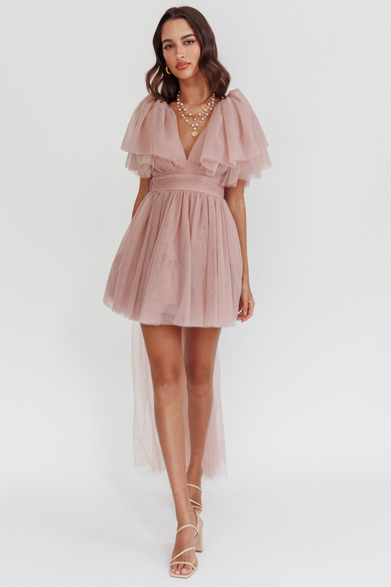 Star Power Tulle Train Mini Dress Blush-Maymioy