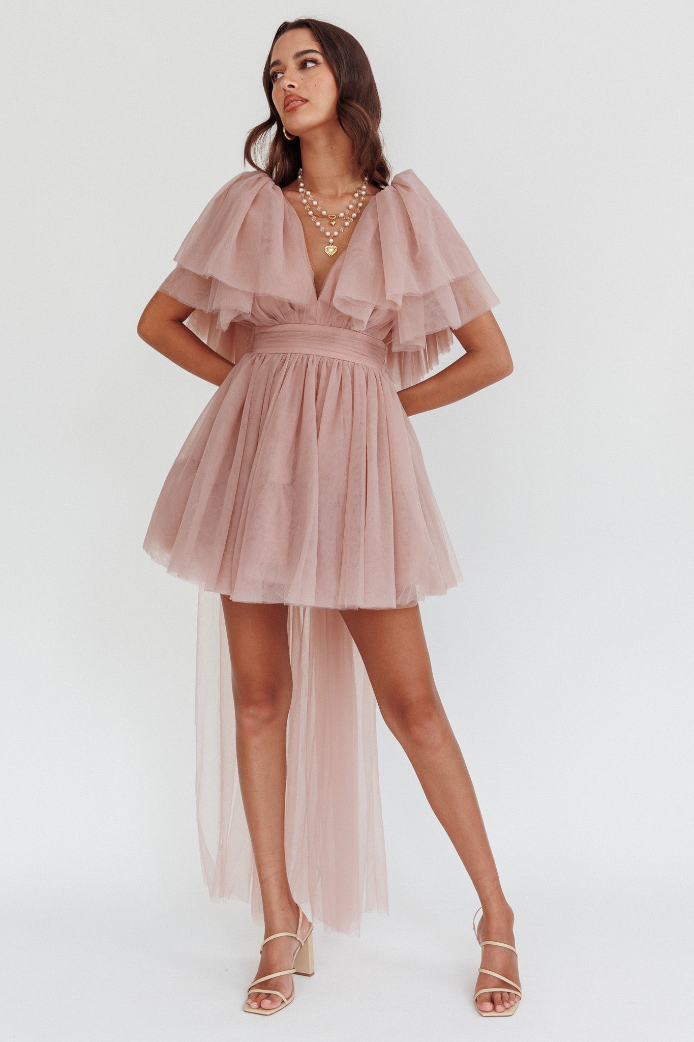 Star Power Tulle Train Mini Dress Blush-Maymioy