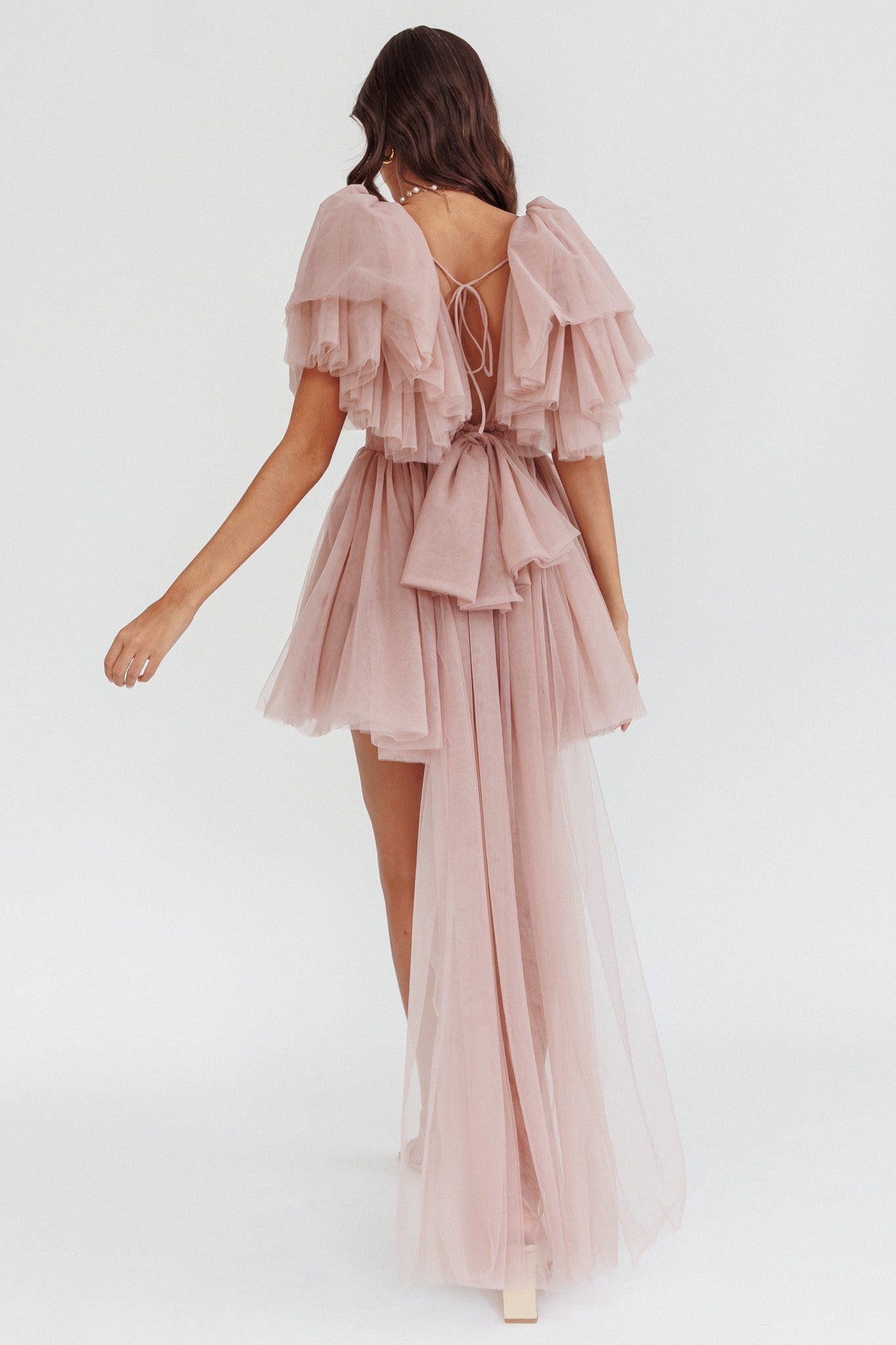 Star Power Tulle Train Mini Dress Blush-Maymioy