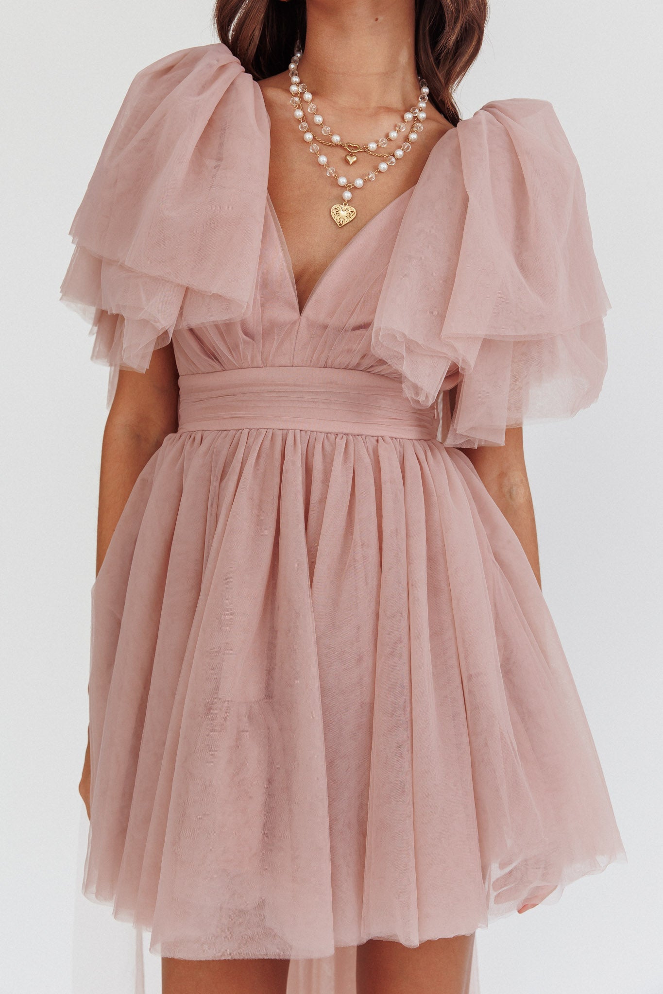 Star Power Tulle Train Mini Dress Blush-Maymioy