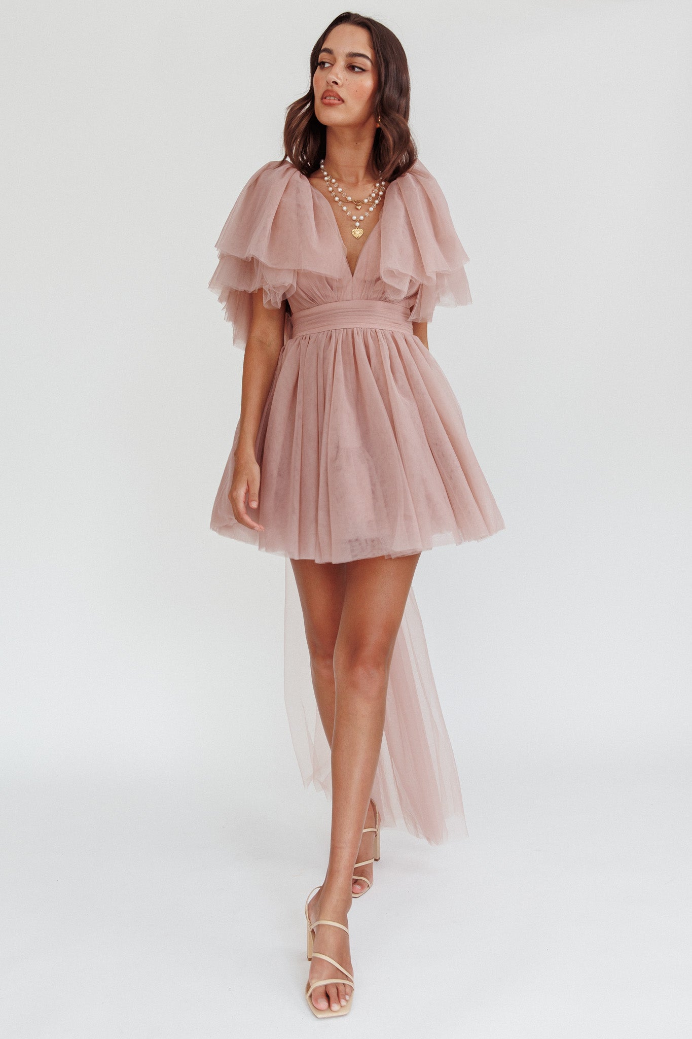 Star Power Tulle Train Mini Dress Blush-Maymioy