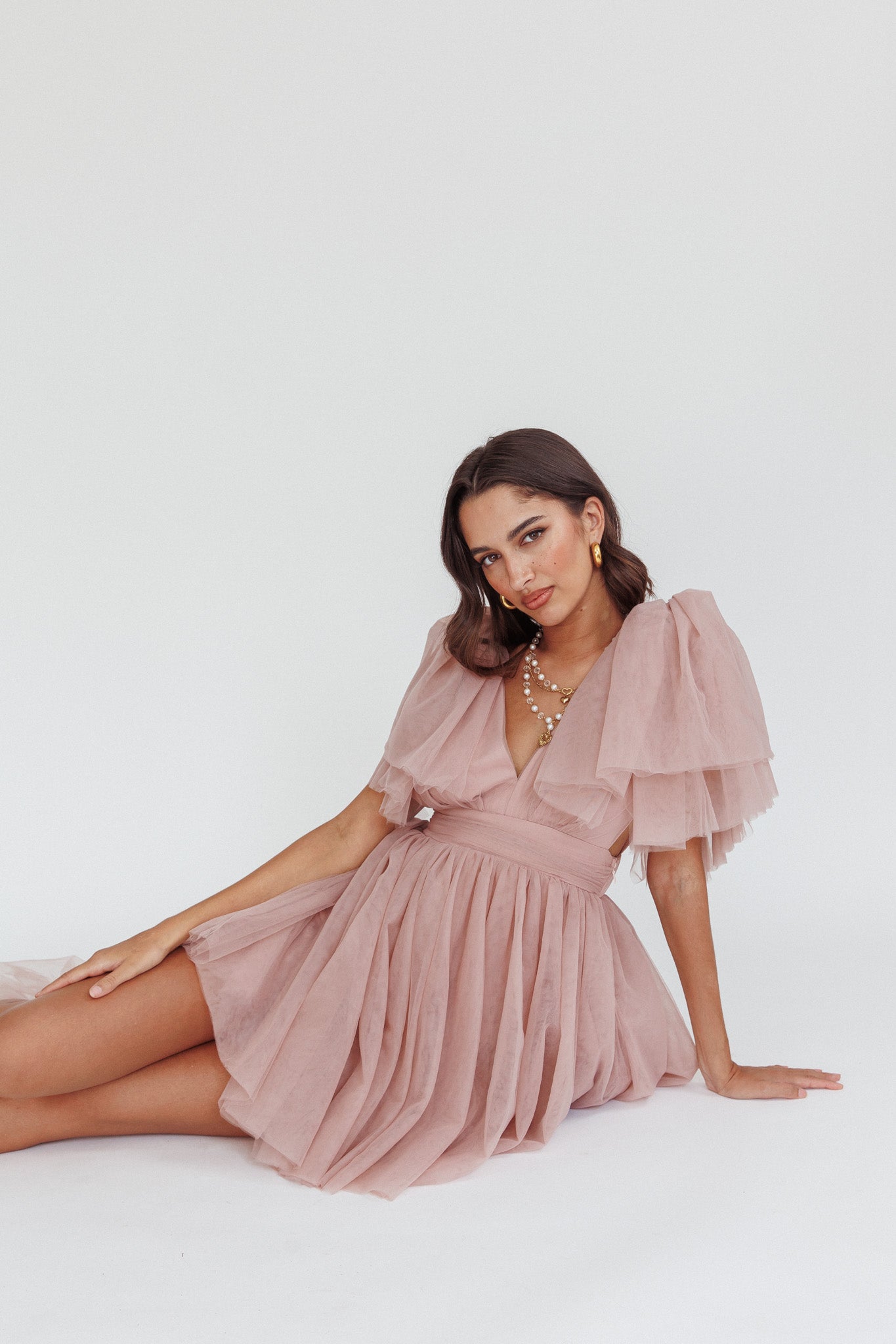 Star Power Tulle Train Mini Dress Blush-Maymioy