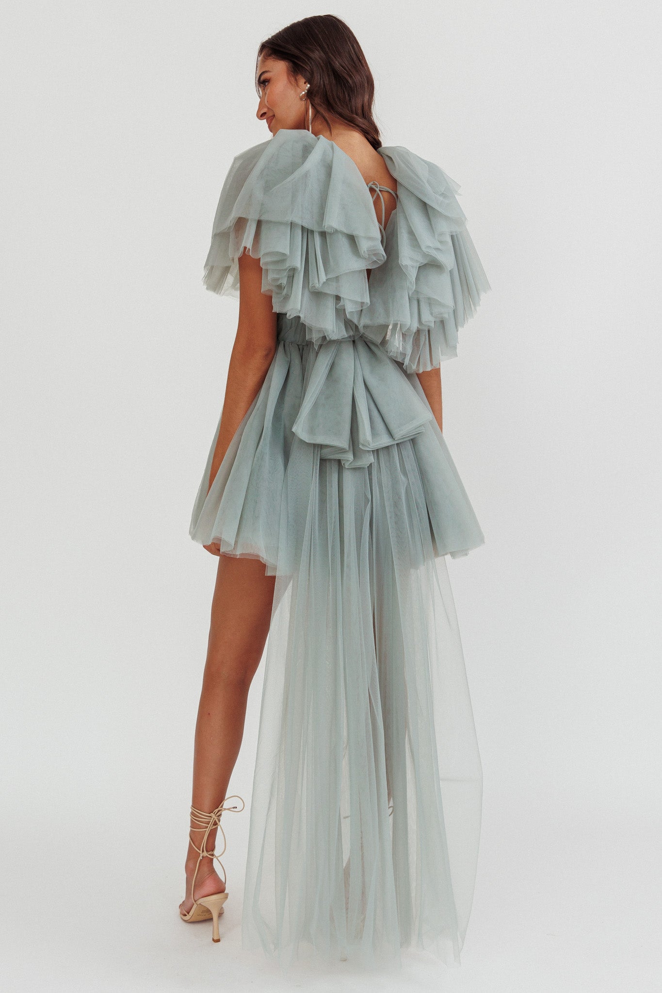 Star Power Tulle Train Mini Dress Pistachio-Maymioy