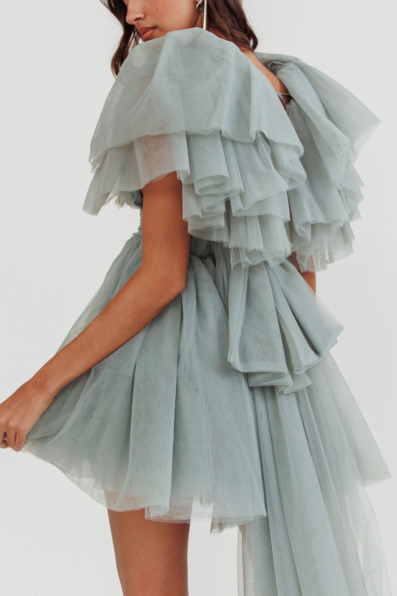 Star Power Tulle Train Mini Dress Pistachio-Maymioy