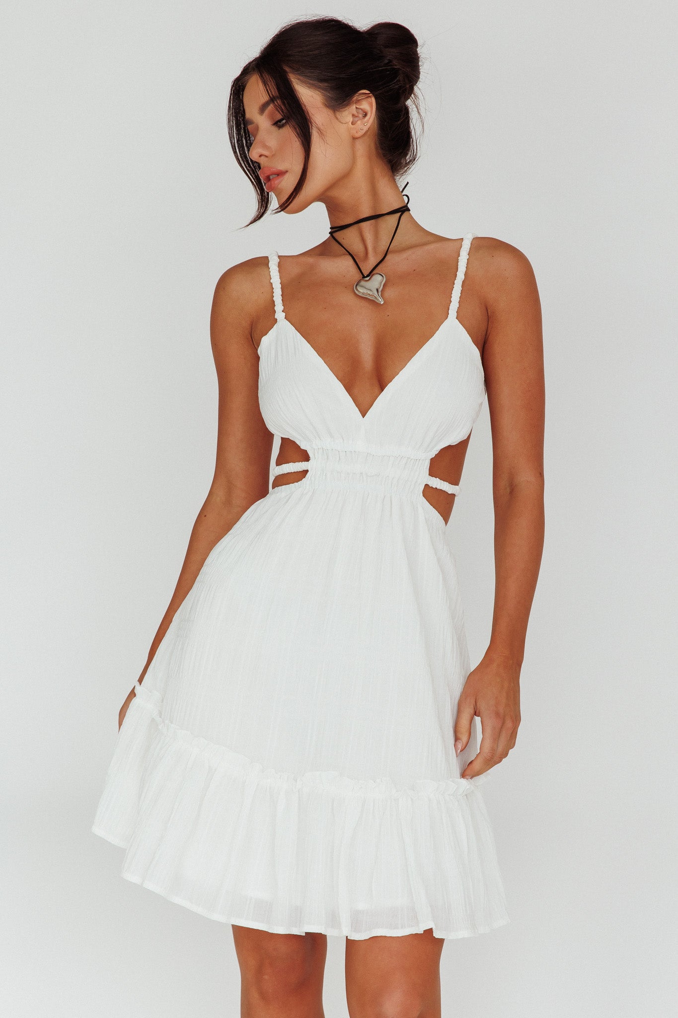 High Flier Open Back Mini Dress White-Maymioy