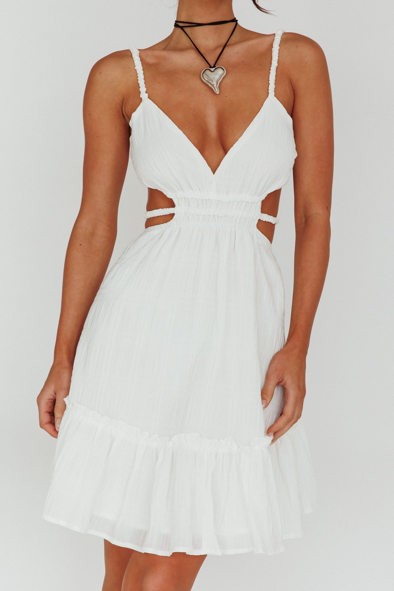 High Flier Open Back Mini Dress White-Maymioy