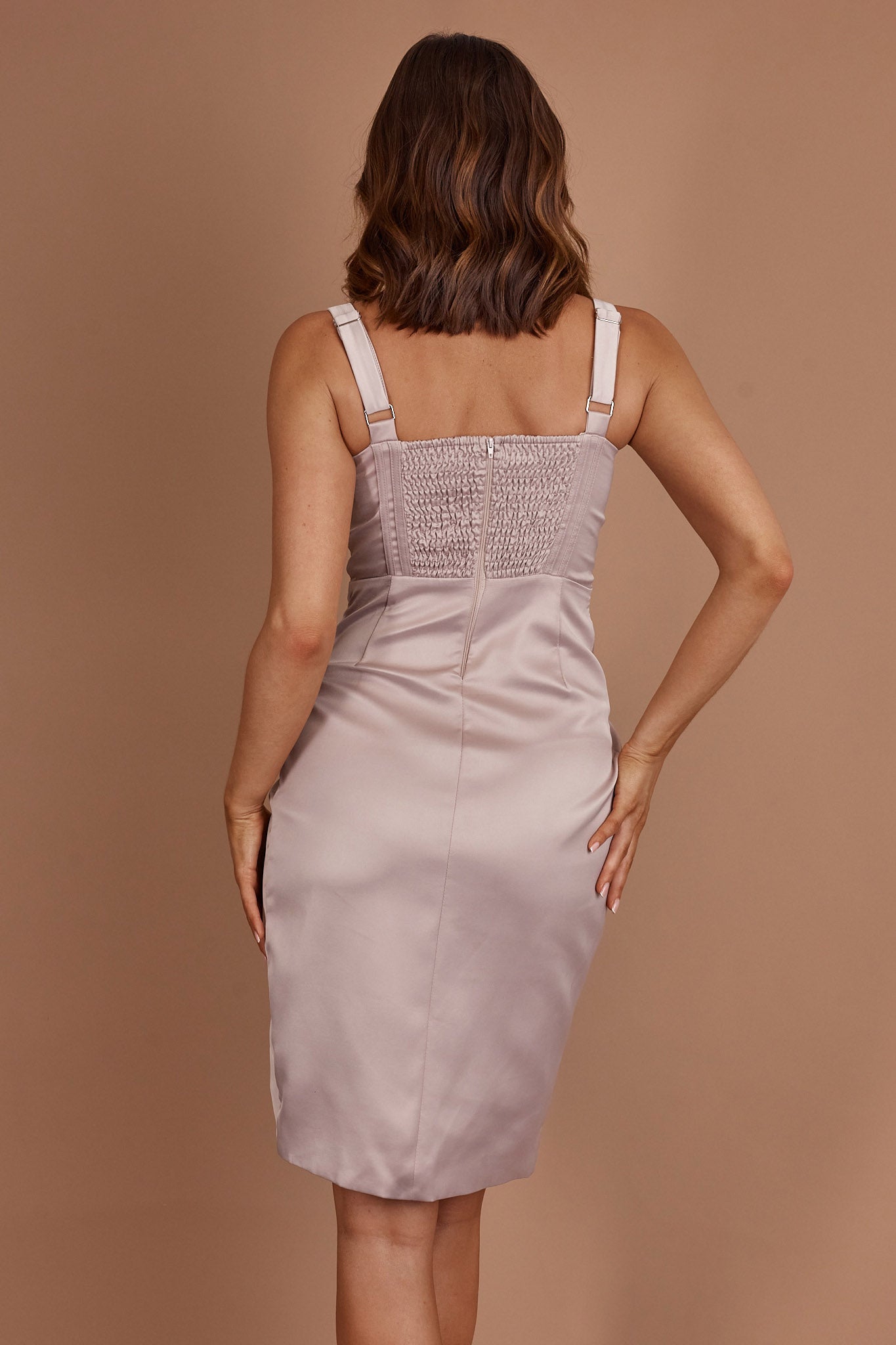 Lizah Corset Mini Dress Taupe-Maymioy