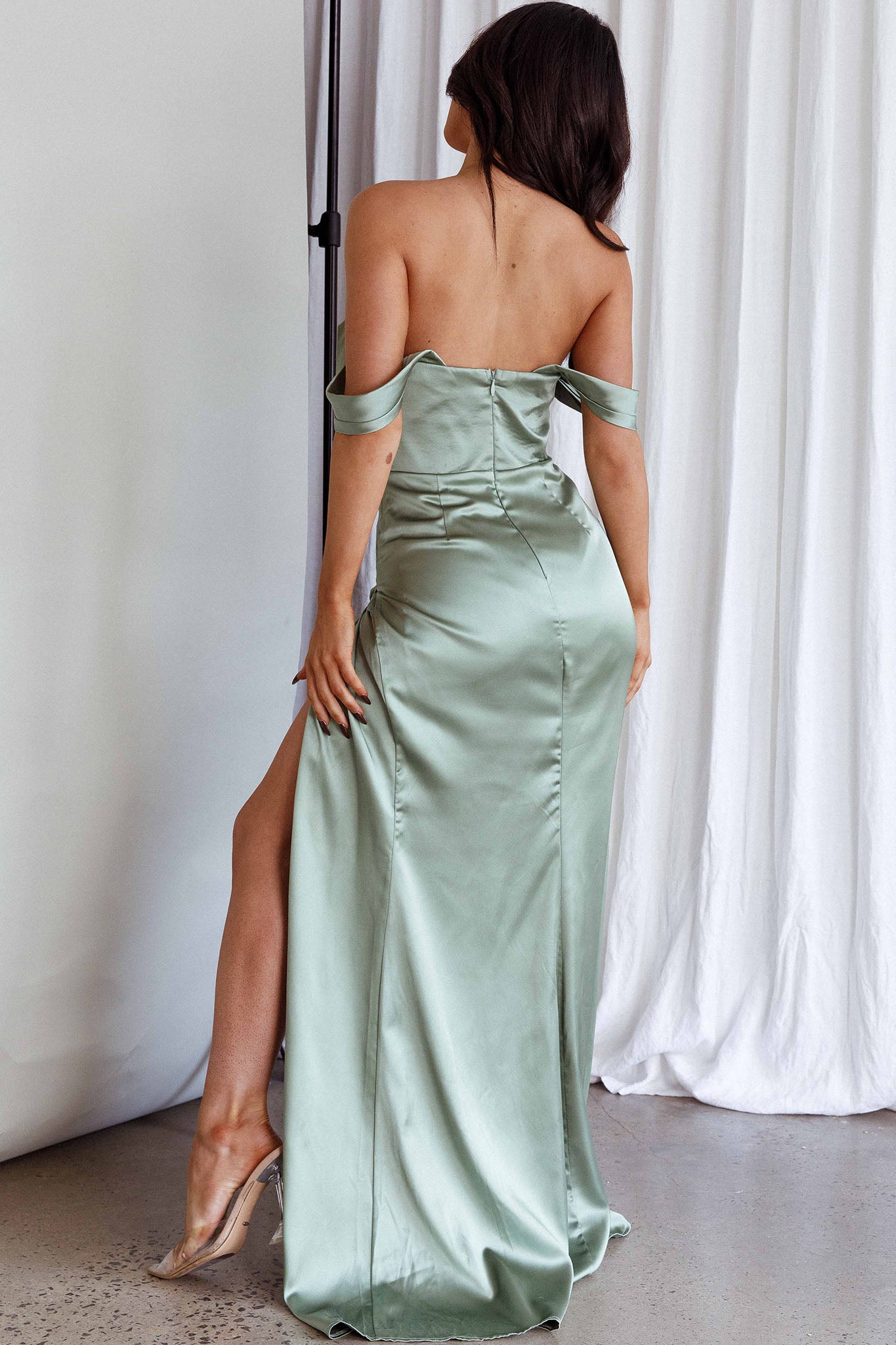 Novara Corset Bust Satin Dress Olive-Maymioy