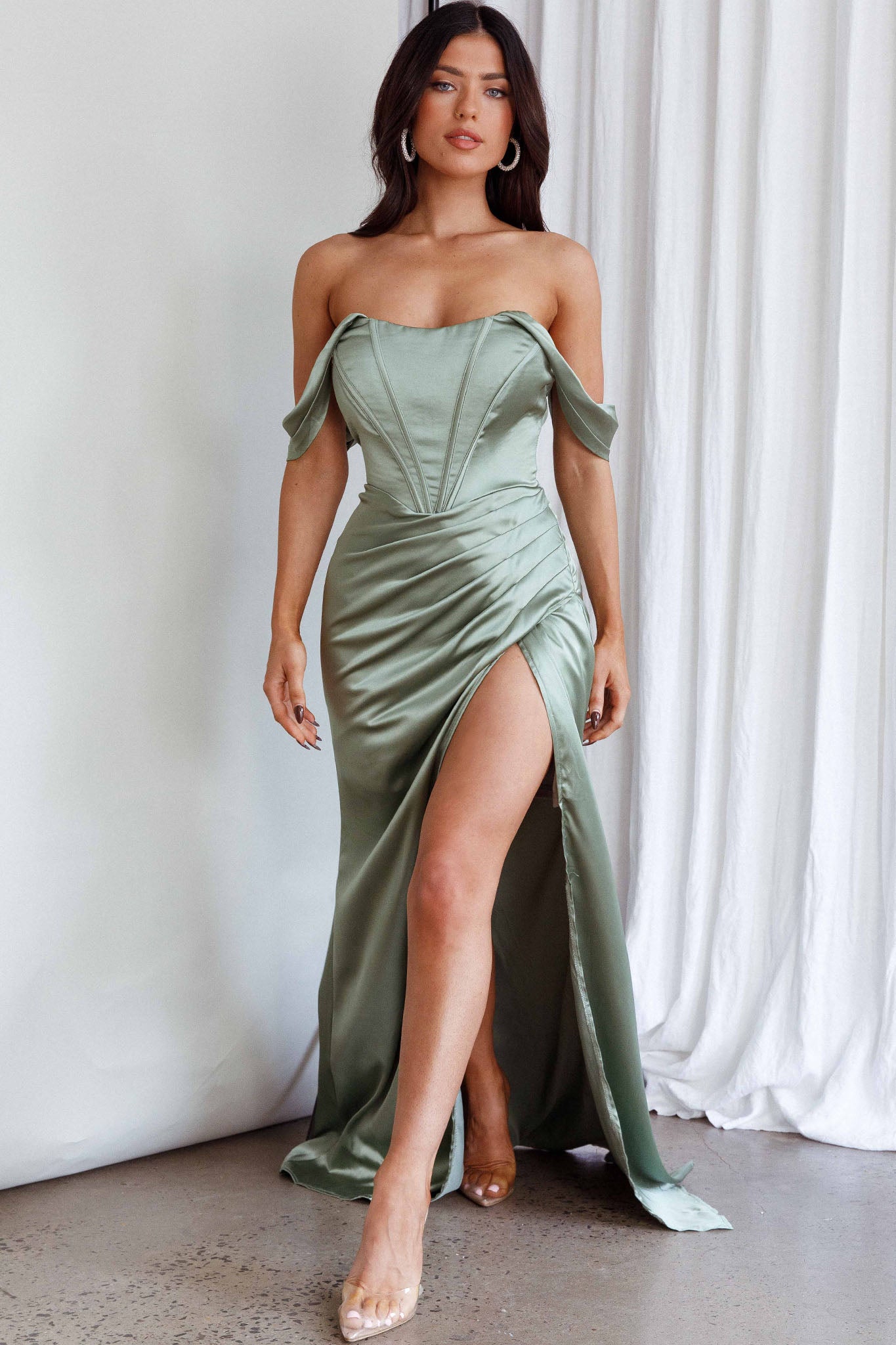 Novara Corset Bust Satin Dress Olive-Maymioy