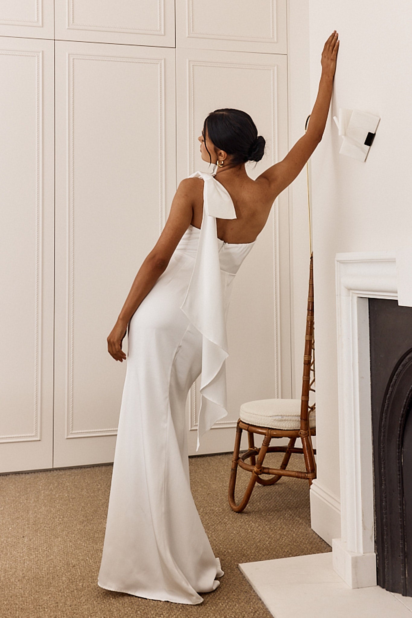 Carriann One-Shoulder Bow Maxi Dress White-Maymioy