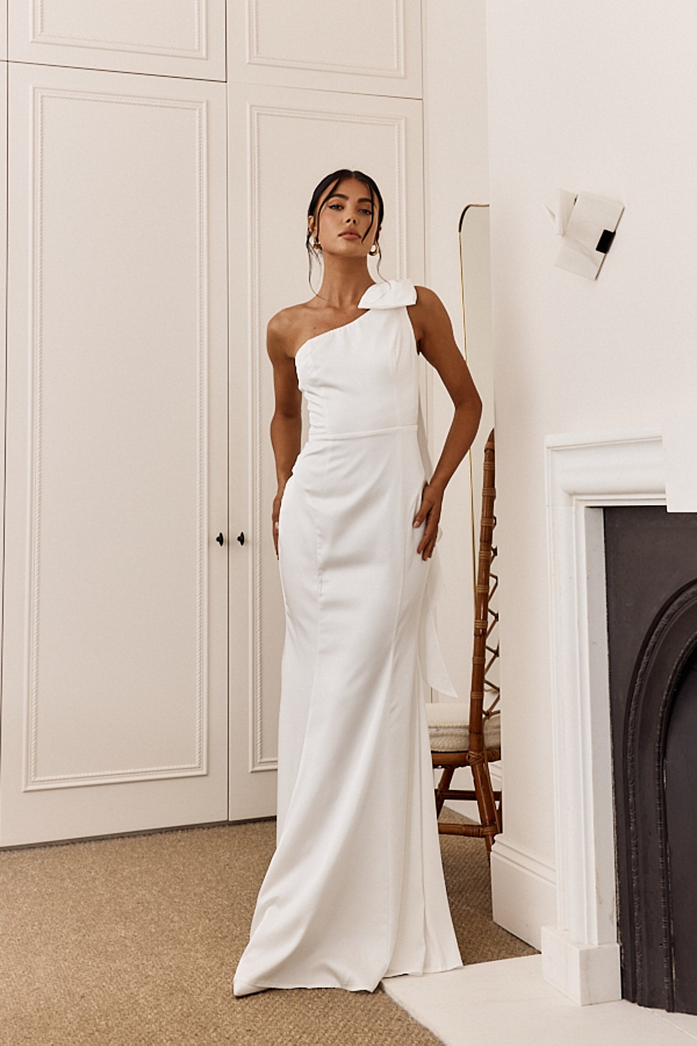 Carriann One-Shoulder Bow Maxi Dress White-Maymioy