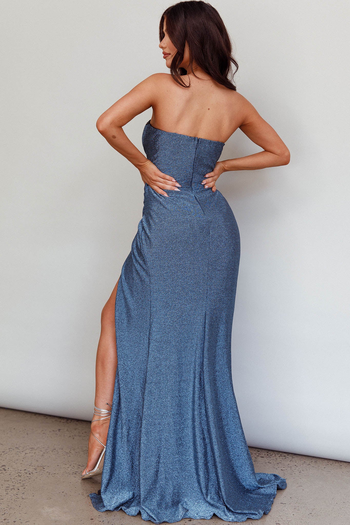 Jasinta Sweetheart Neckline Split Maxi Dress Blue-Maymioy