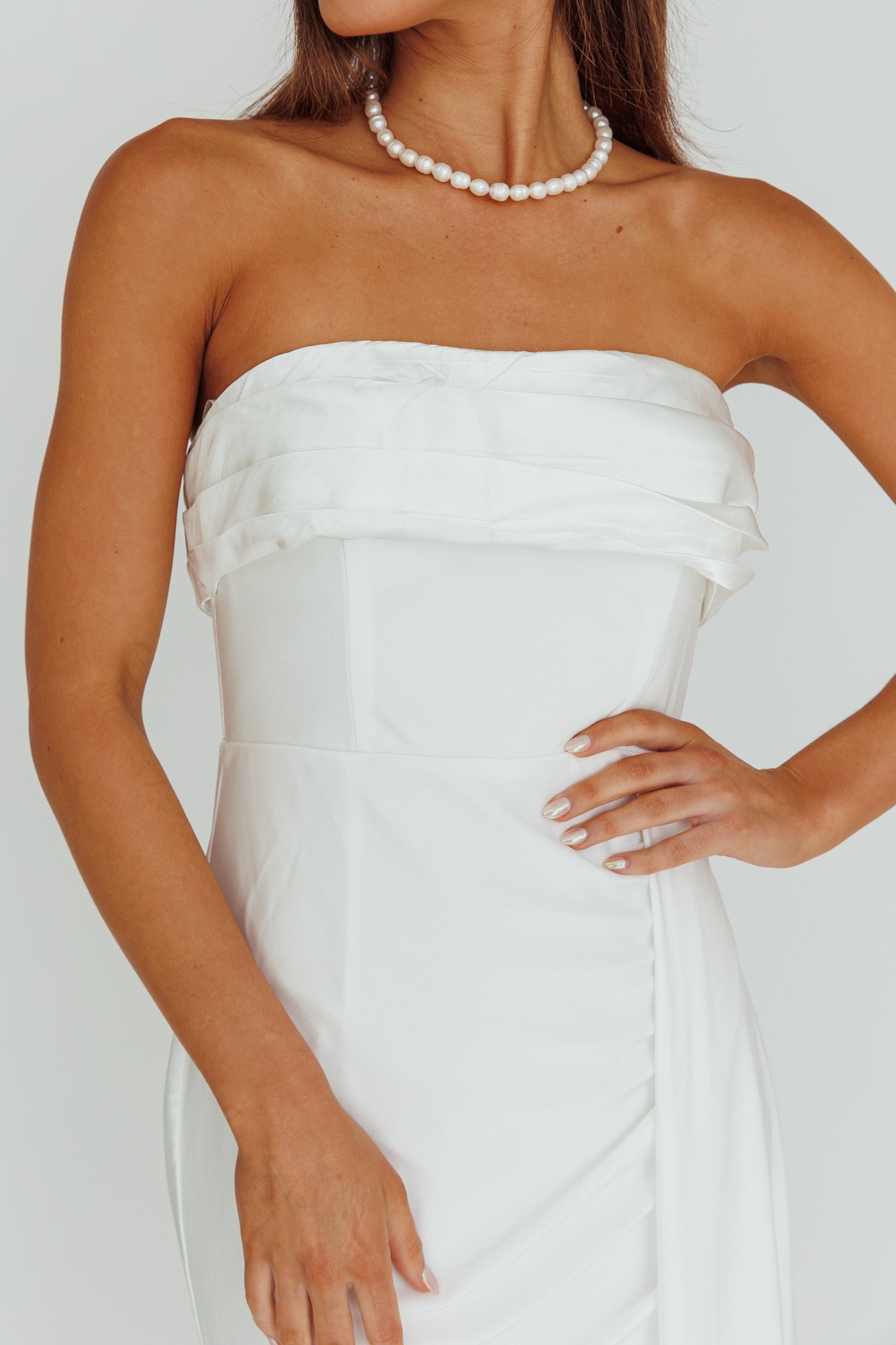 The One Strapless Maxi Dress White-Maymioy