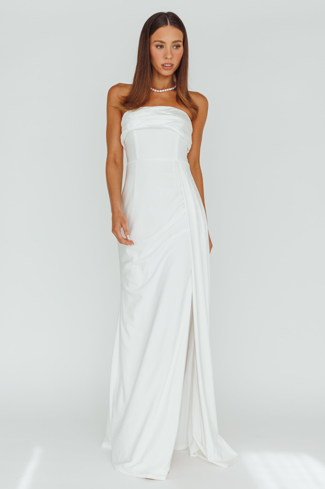 The One Strapless Maxi Dress White-Maymioy
